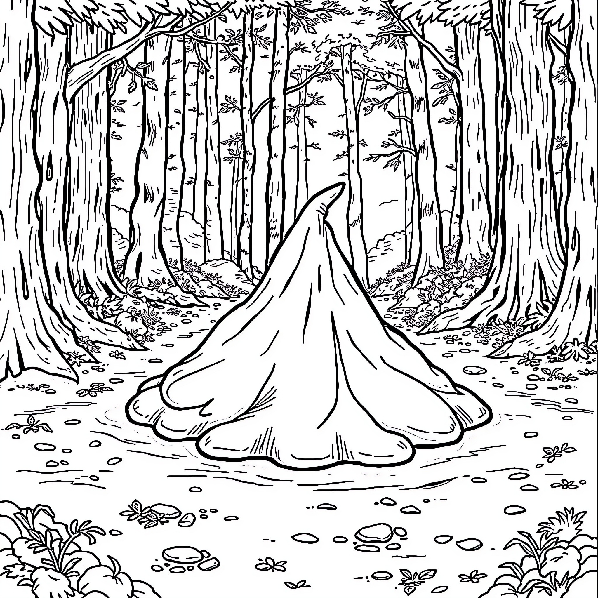 Poop on the forest path Coloring Page (free black-and-white line drawing printable PDF for all, from beginners to advanced learners, including children, teens, adults, and seniors)