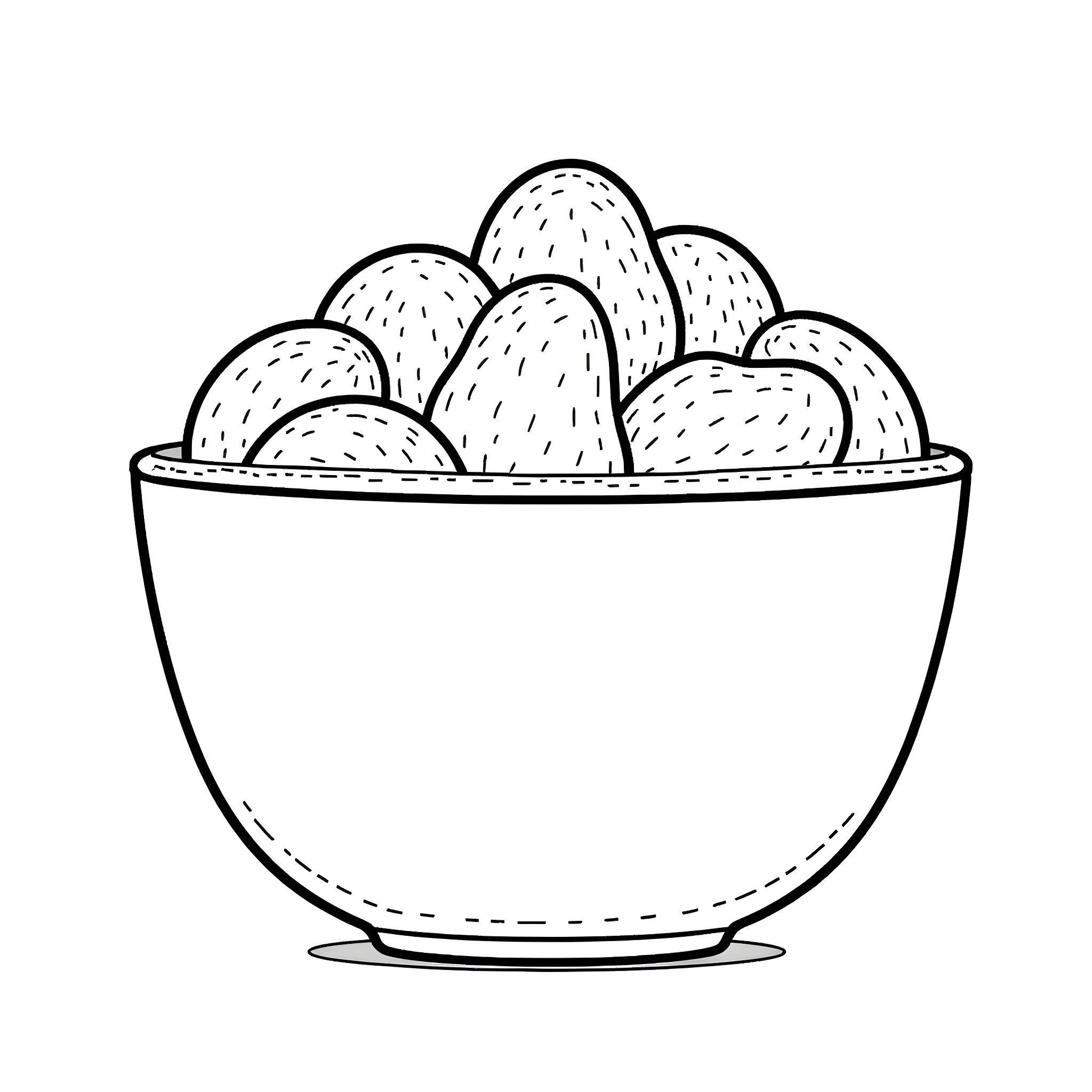 Avocado in a bowl Coloring Page (free black-and-white line drawing printable PDF for all, from beginners to advanced learners, including children, teens, adults, and seniors)