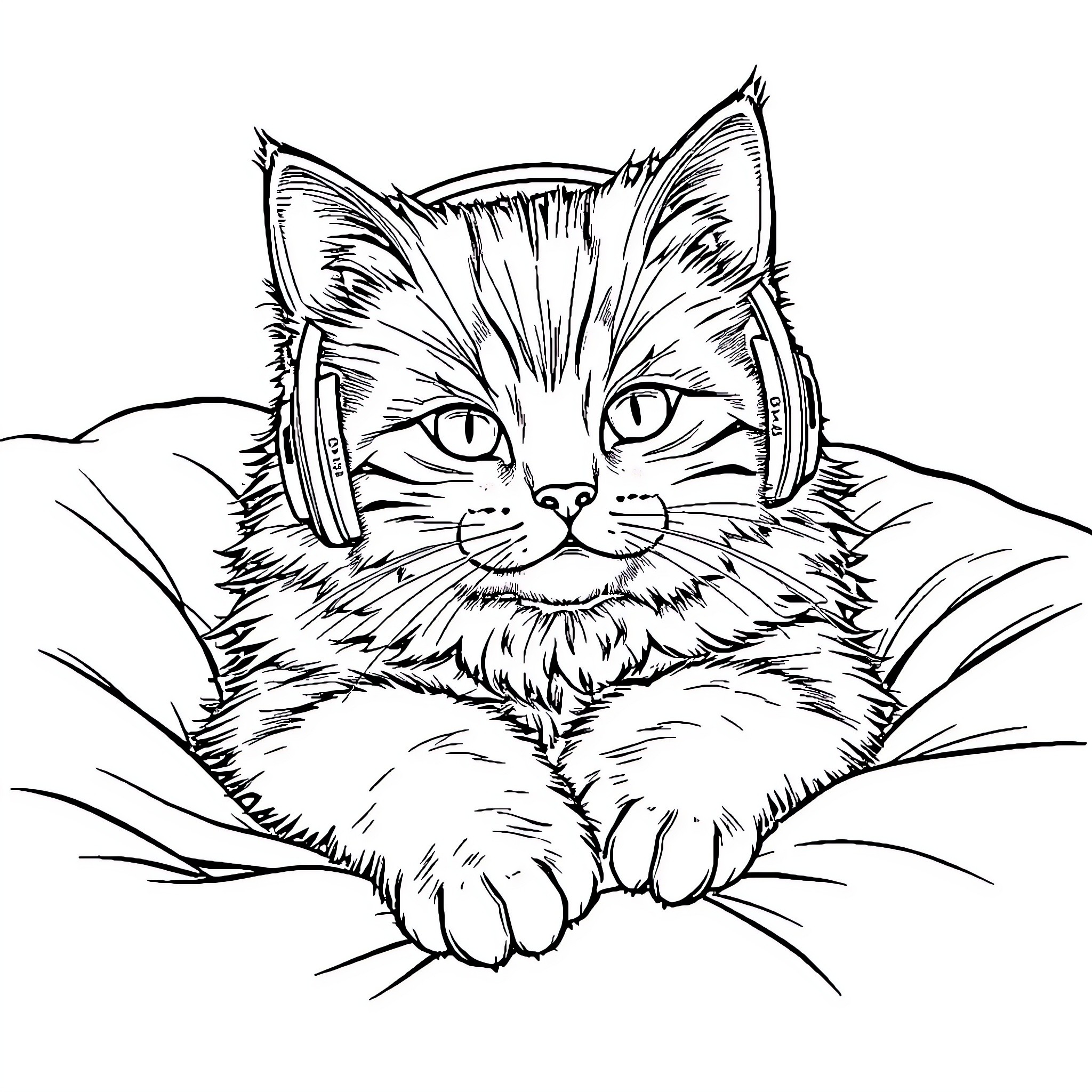 Cat peering intently from a cozy spot Coloring Page (free black-and-white line drawing printable PDF for all, from beginners to advanced learners, including children, teens, adults, and seniors)