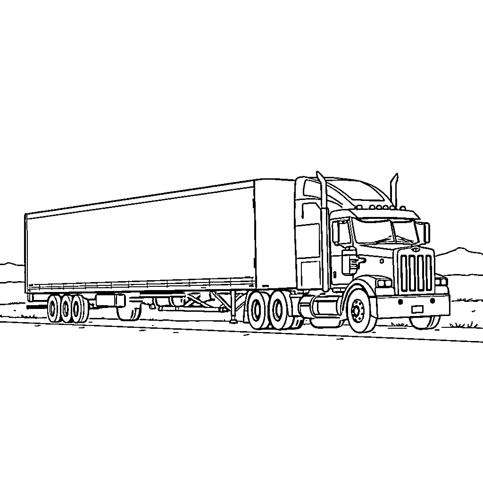 Truck transporting cargo on the road Coloring Page (free black-and-white line drawing printable PDF for all, from beginners to advanced learners, including children, teens, adults, and seniors)