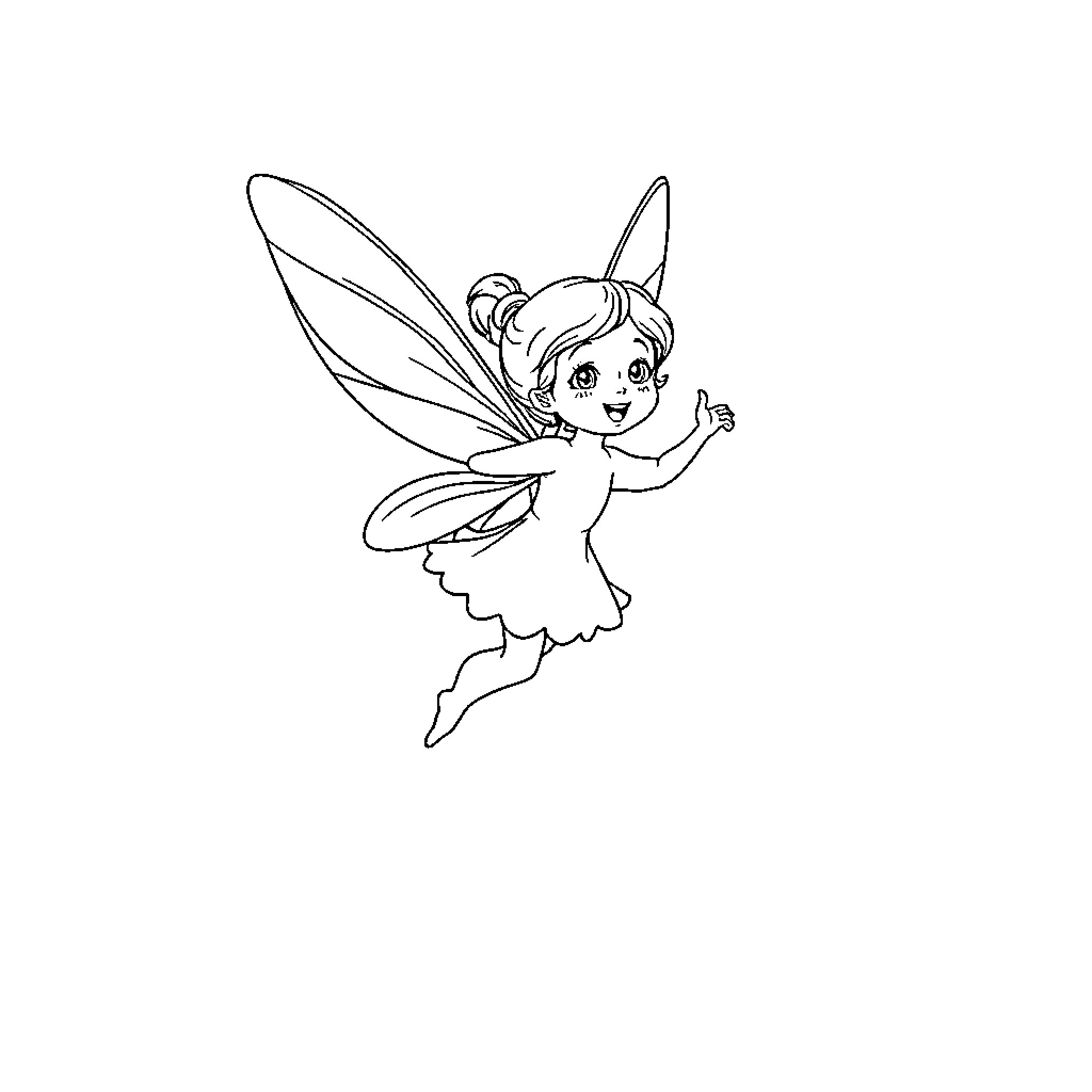 Fairy delightfully flying with joyful expression Coloring Page (free black-and-white line drawing printable PDF for all, from beginners to advanced learners, including children, teens, adults, and seniors)