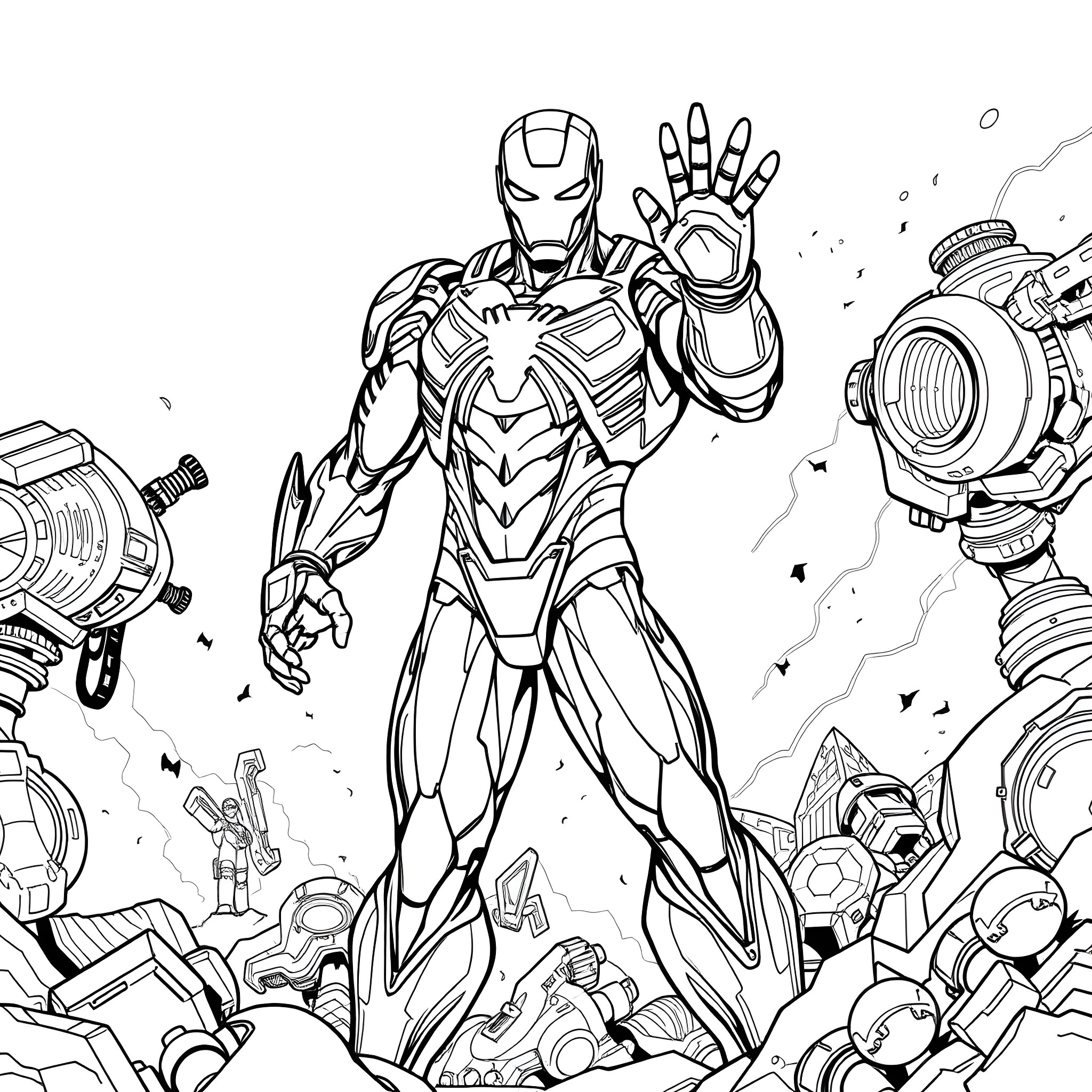 Iron Venom Unleashing Futuristic Metallic Mayhem Coloring Page (free black-and-white line drawing printable PDF for all, from beginners to advanced learners, including children, teens, adults, and seniors)
