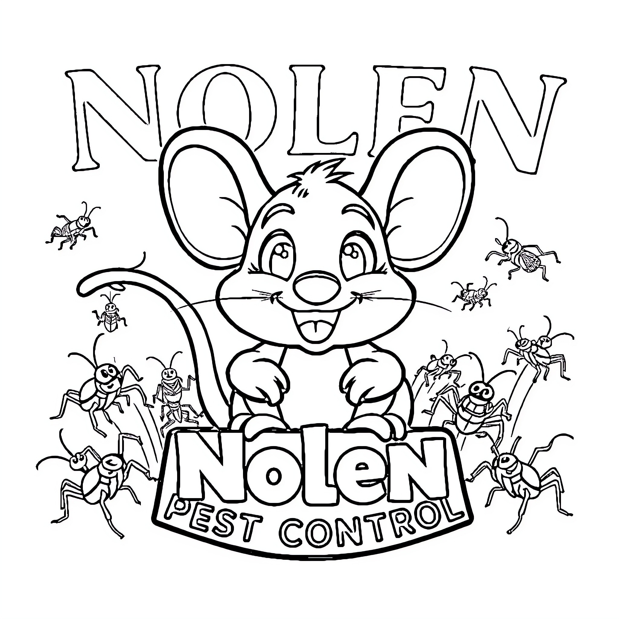 Mouse providing pest control services Coloring Page (free black-and-white line drawing printable PDF for all, from beginners to advanced learners, including children, teens, adults, and seniors)