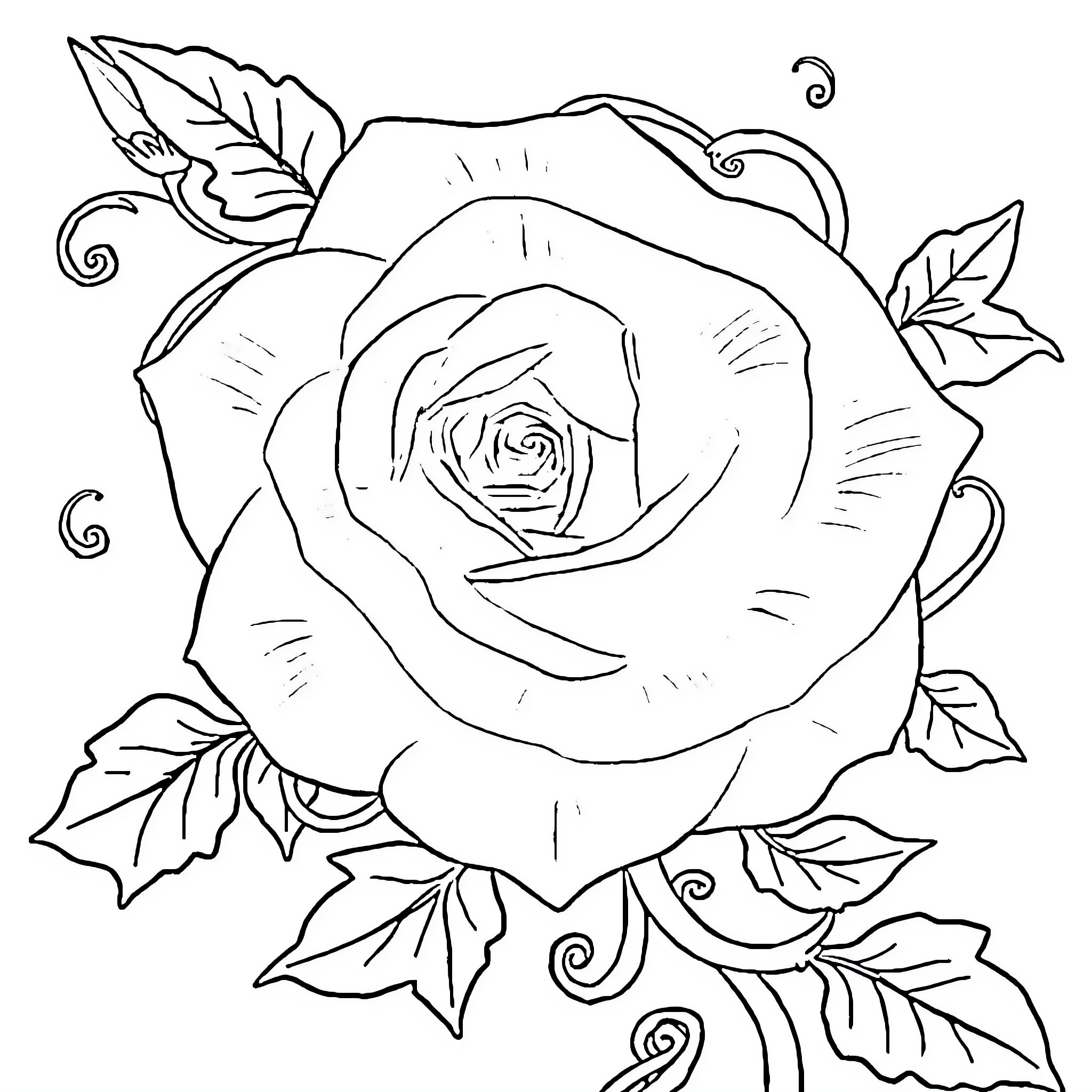 Rose blooming with elegant floral details Coloring Page (free black-and-white line drawing printable PDF for all, from beginners to advanced learners, including children, teens, adults, and seniors)