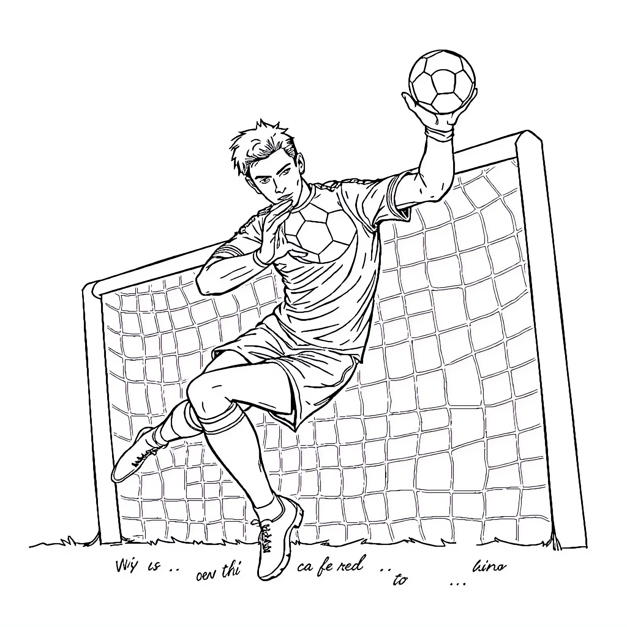 Archer preparing to take a shot on goal Coloring Page (free black-and-white line drawing printable PDF for all, from beginners to advanced learners, including children, teens, adults, and seniors)