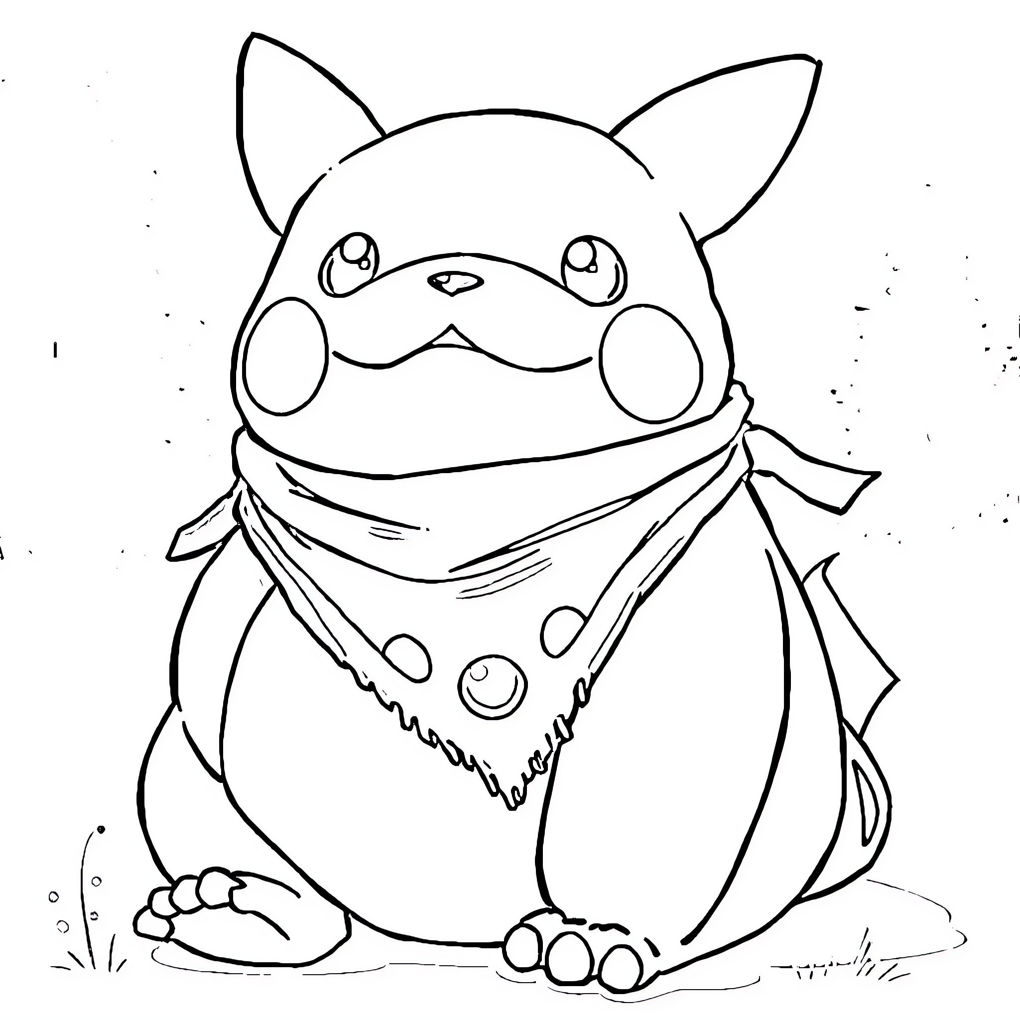 Snorlax wrapped in a cozy scarf Coloring Page (free black-and-white line drawing printable PDF for all, from beginners to advanced learners, including children, teens, adults, and seniors)