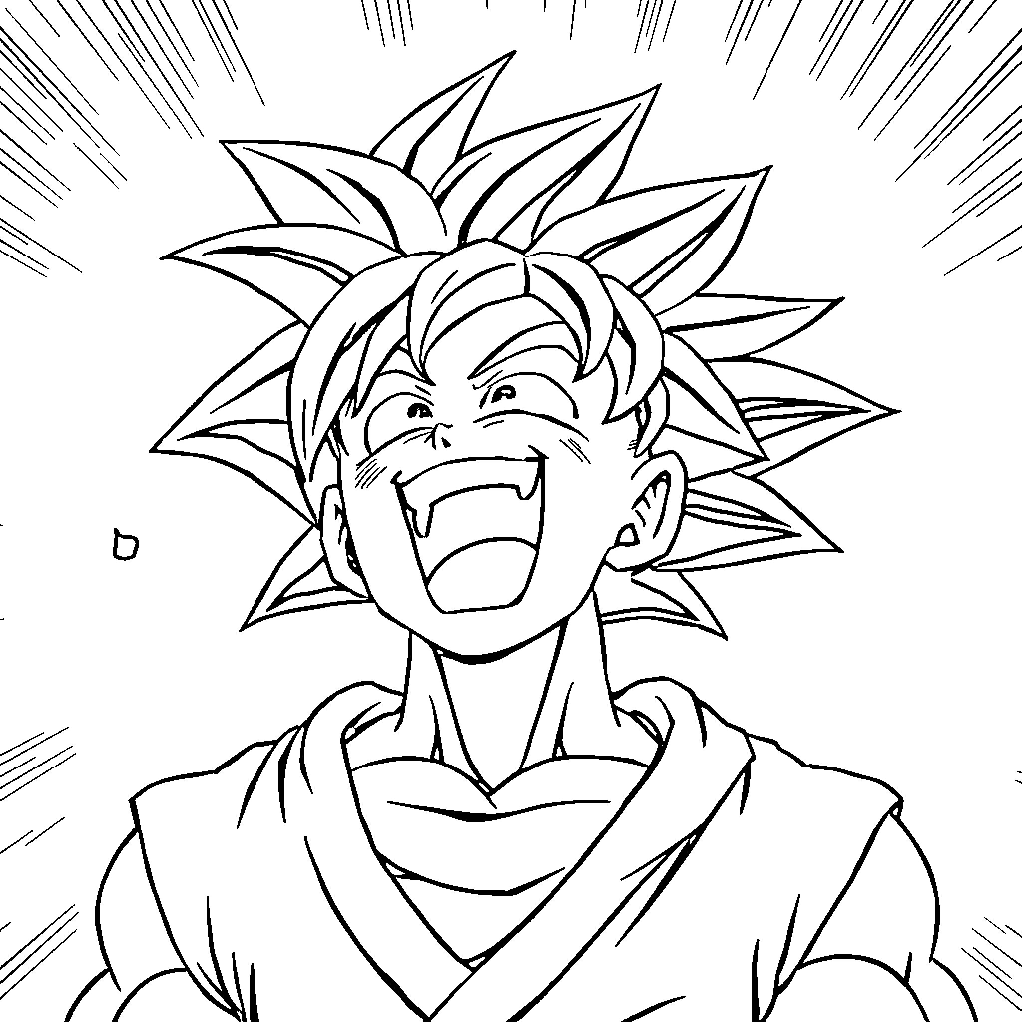 Goku in an intense anime-style expression Coloring Page (free black-and-white line drawing printable PDF for all, from beginners to advanced learners, including children, teens, adults, and seniors)