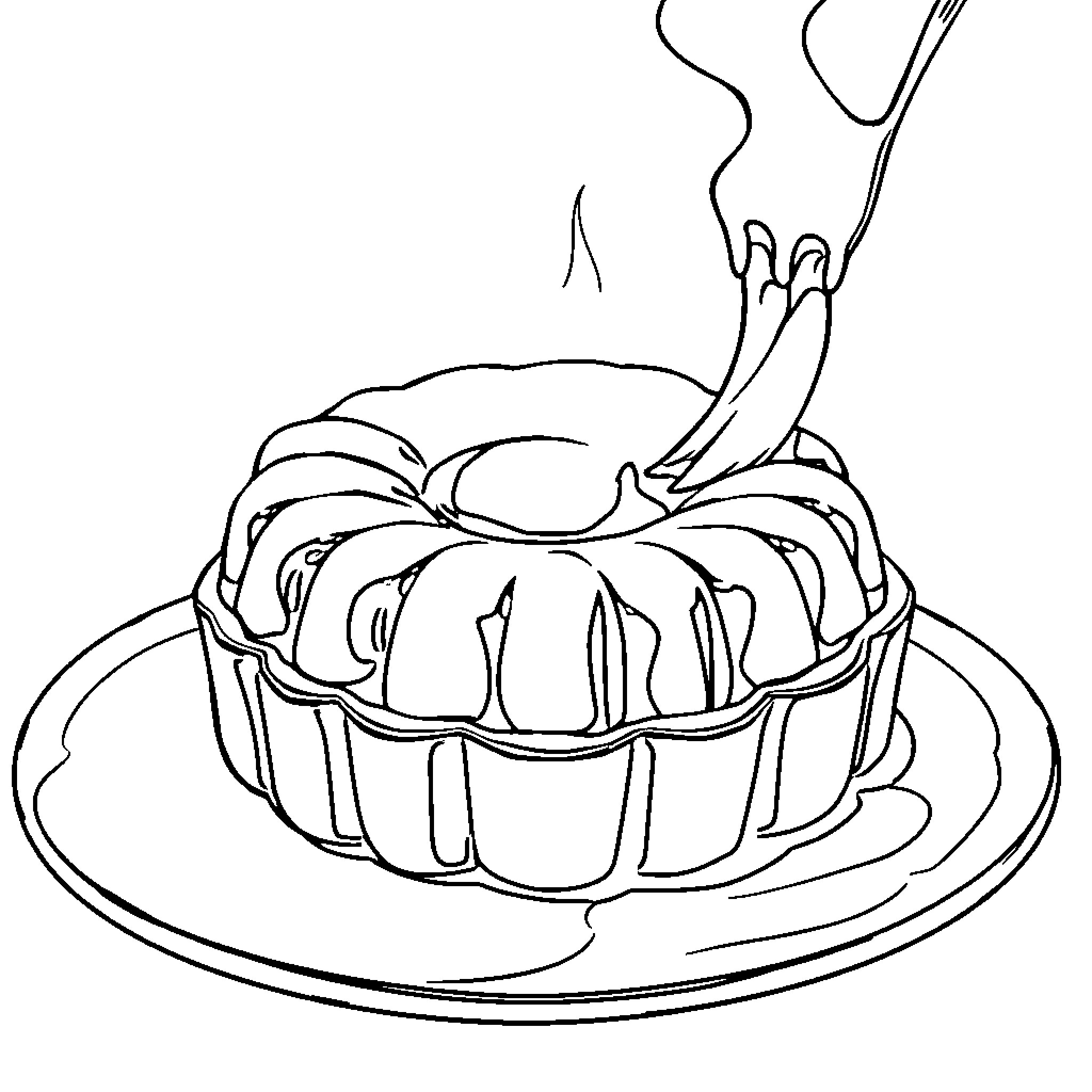 Canelé Pastry Being Prepared Coloring Page (free black-and-white line drawing printable PDF for all, from beginners to advanced learners, including children, teens, adults, and seniors)