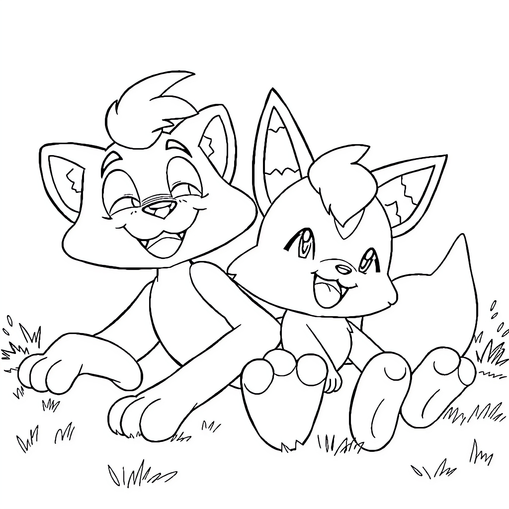 Chester Cheetah and friends playing in the meadow Coloring Page (free black-and-white line drawing printable PDF for all, from beginners to advanced learners, including children, teens, adults, and seniors)