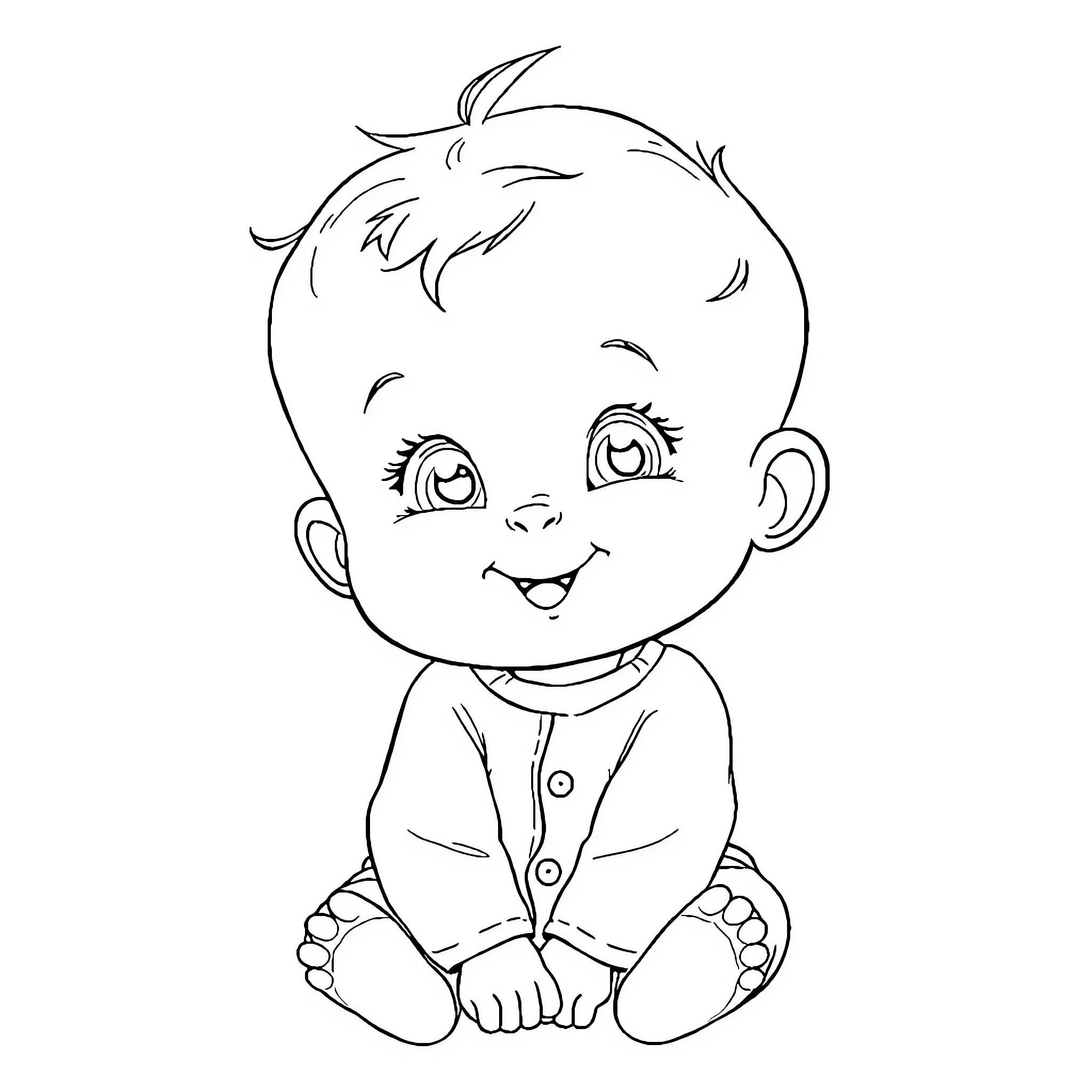 Bebe's Charming Smile and Playful Pose Coloring Page (free black-and-white line drawing printable PDF for all, from beginners to advanced learners, including children, teens, adults, and seniors)