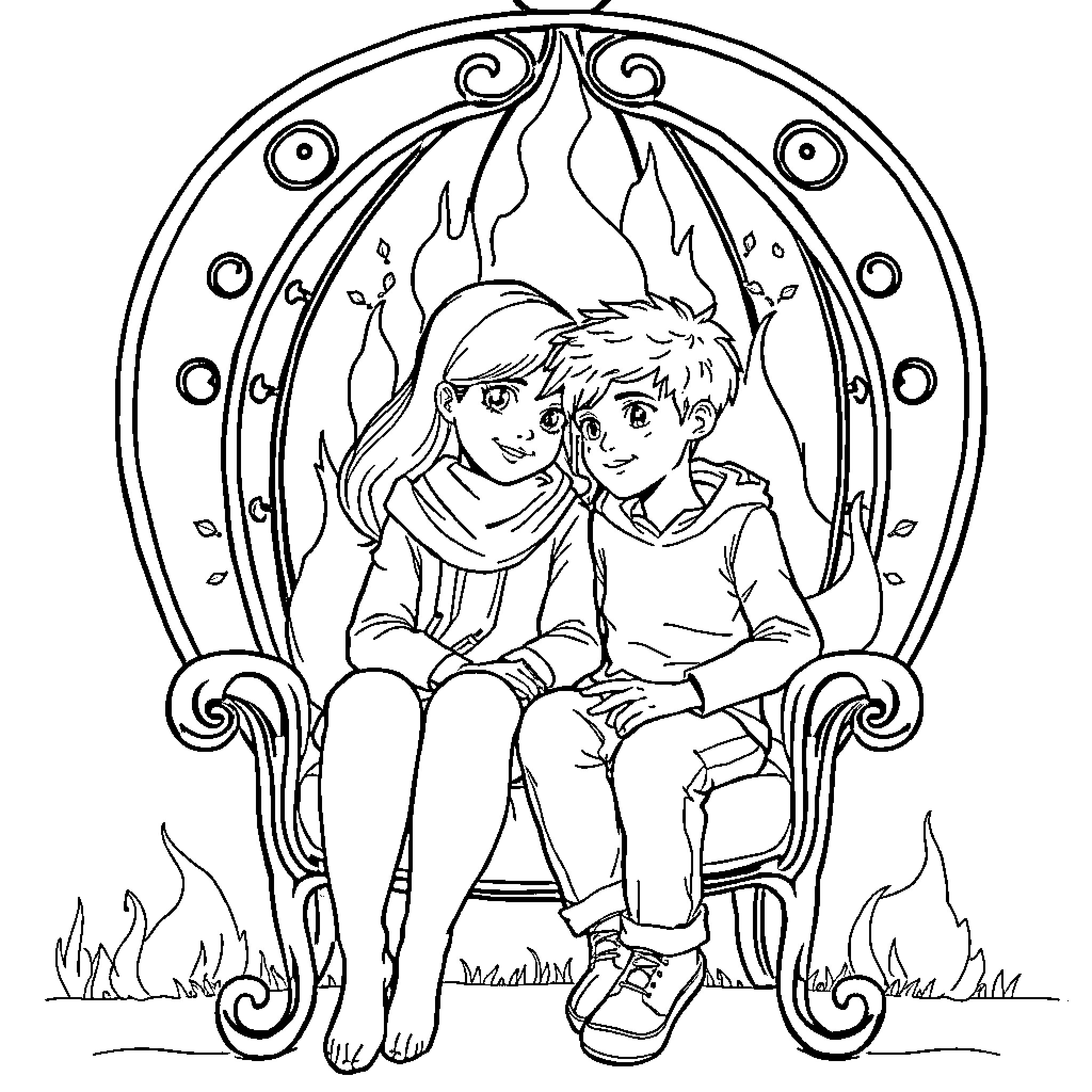 Violet's Enchanting Friendship Coloring Page (free black-and-white line drawing printable PDF for all, from beginners to advanced learners, including children, teens, adults, and seniors)