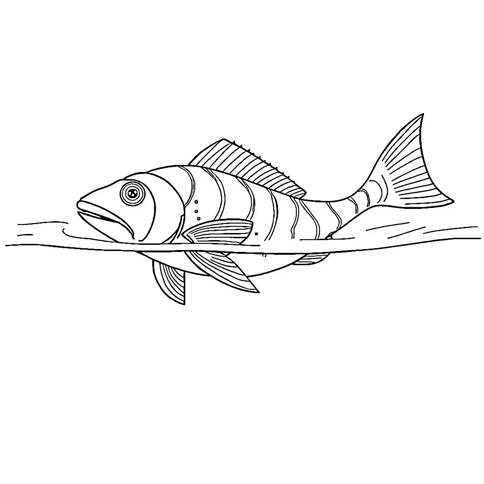 30 Artistic Fish Illustration in Water Coloring Page (free black-and-white line drawing printable PDF for all, from beginners to advanced learners, including children, teens, adults, and seniors)