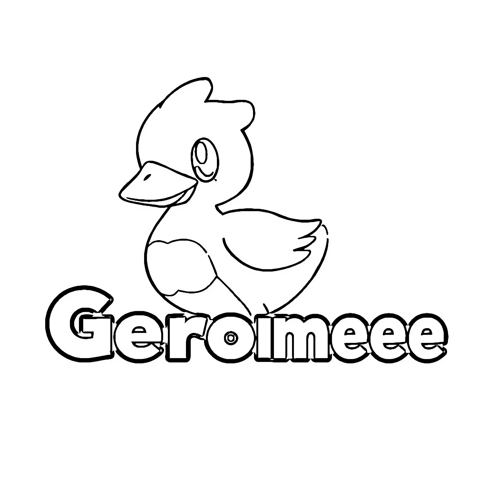 Psyduck with the name 'Geroimee' Coloring Page (free black-and-white line drawing printable PDF for all, from beginners to advanced learners, including children, teens, adults, and seniors)