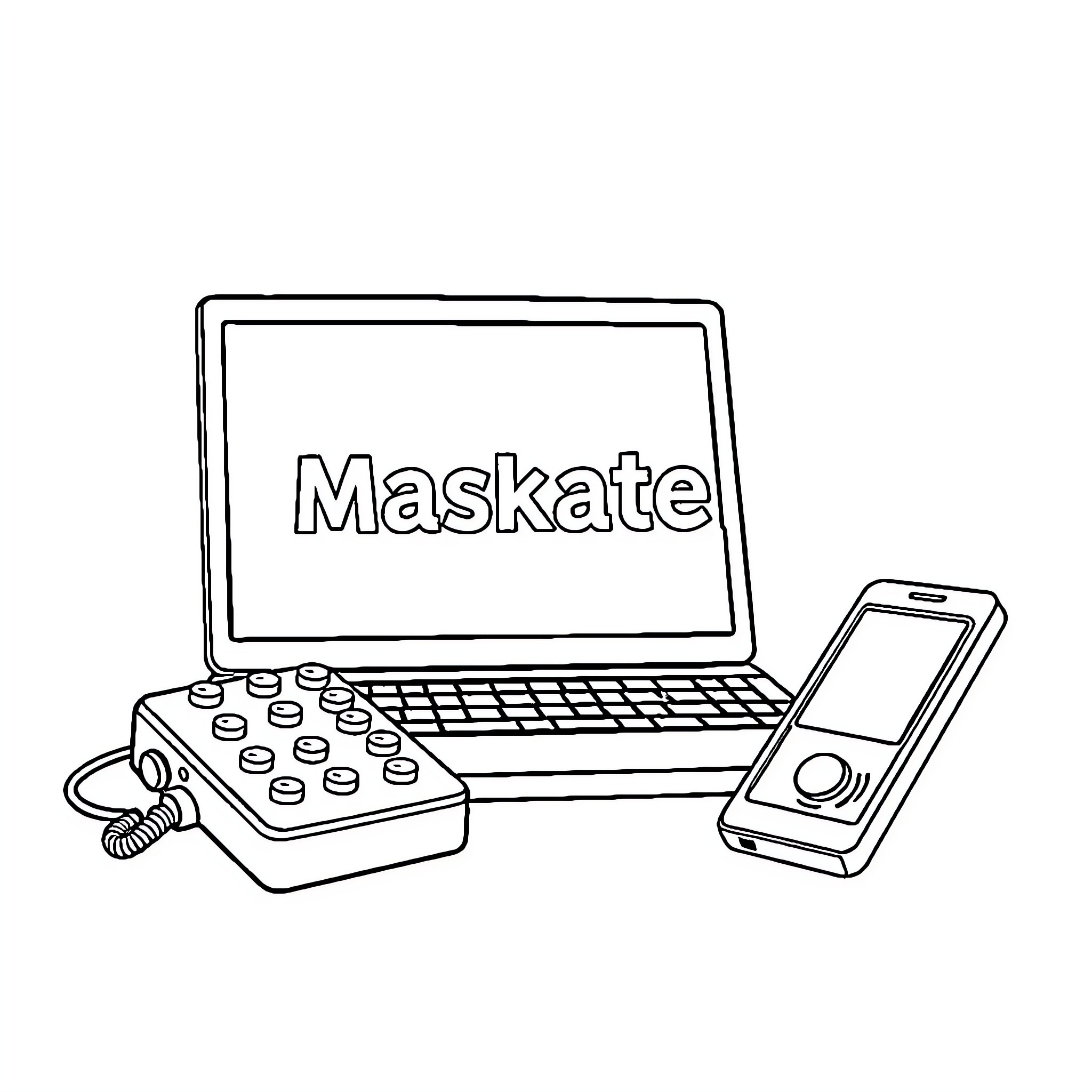 Logo of laptop, phone, and payment device Coloring Page (free black-and-white line drawing printable PDF for all, from beginners to advanced learners, including children, teens, adults, and seniors)