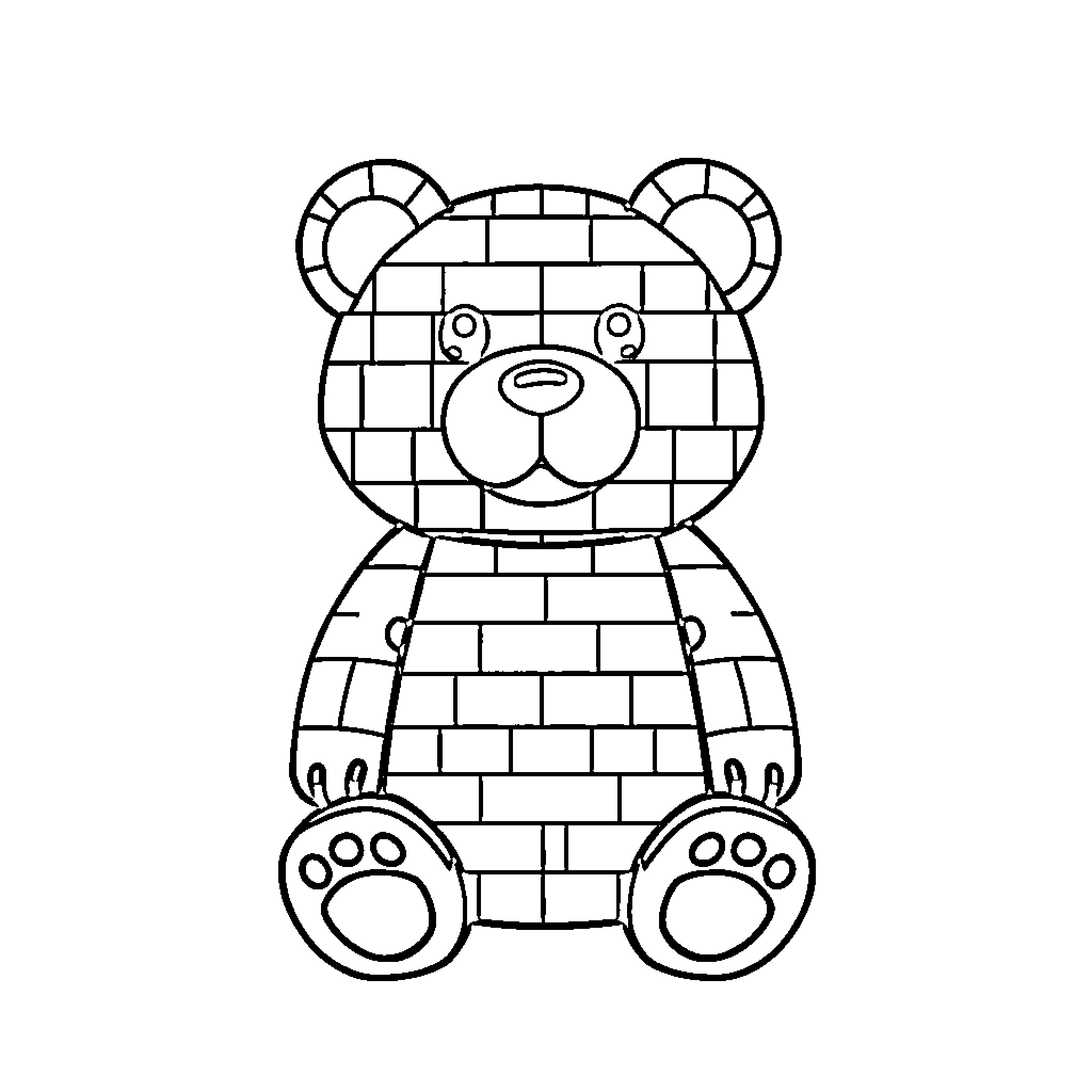 Bear made of geometric shapes Coloring Page (free black-and-white line drawing printable PDF for all, from beginners to advanced learners, including children, teens, adults, and seniors)