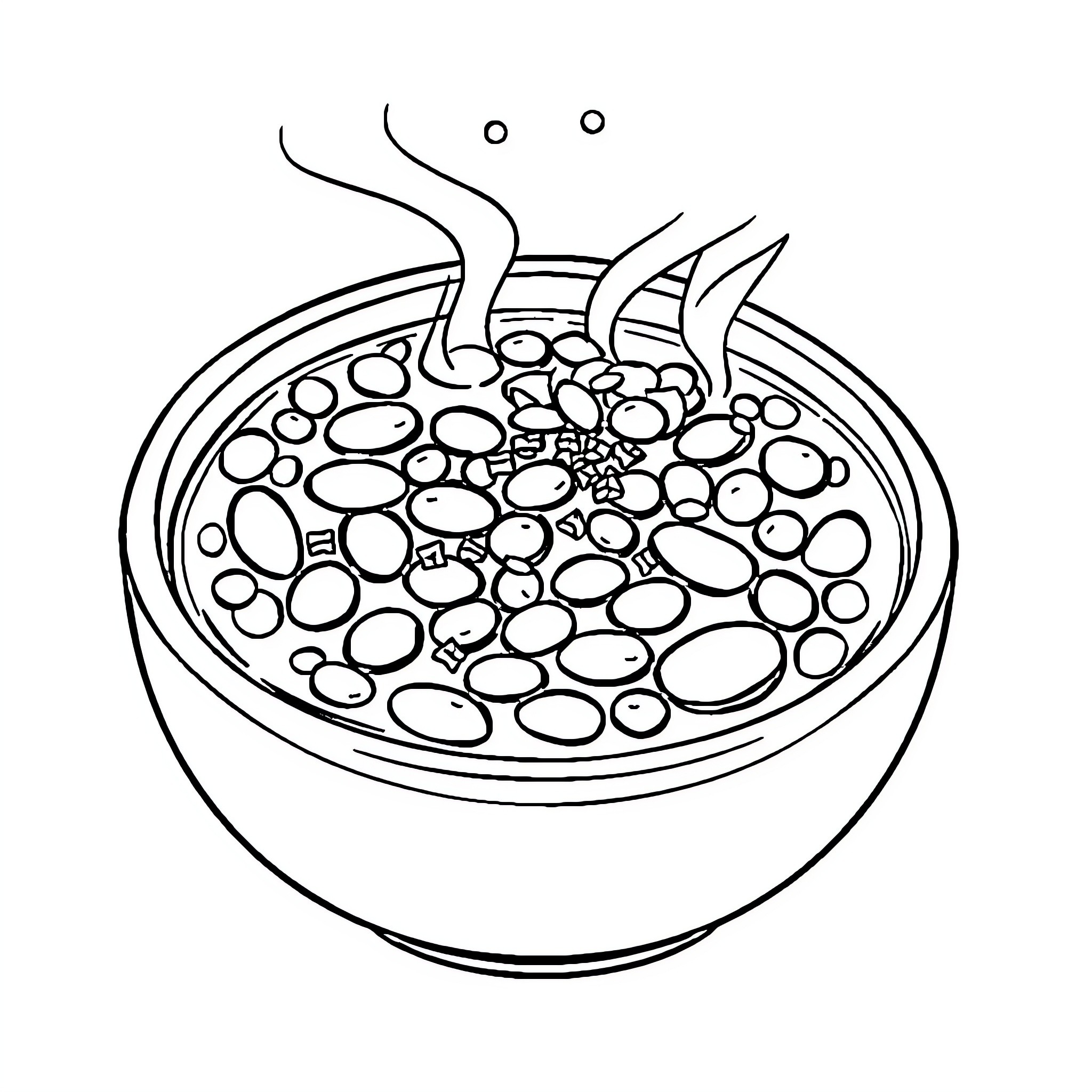Chili Bubbling in Hearty Bowl Coloring Page (free black-and-white line drawing printable PDF for all, from beginners to advanced learners, including children, teens, adults, and seniors)