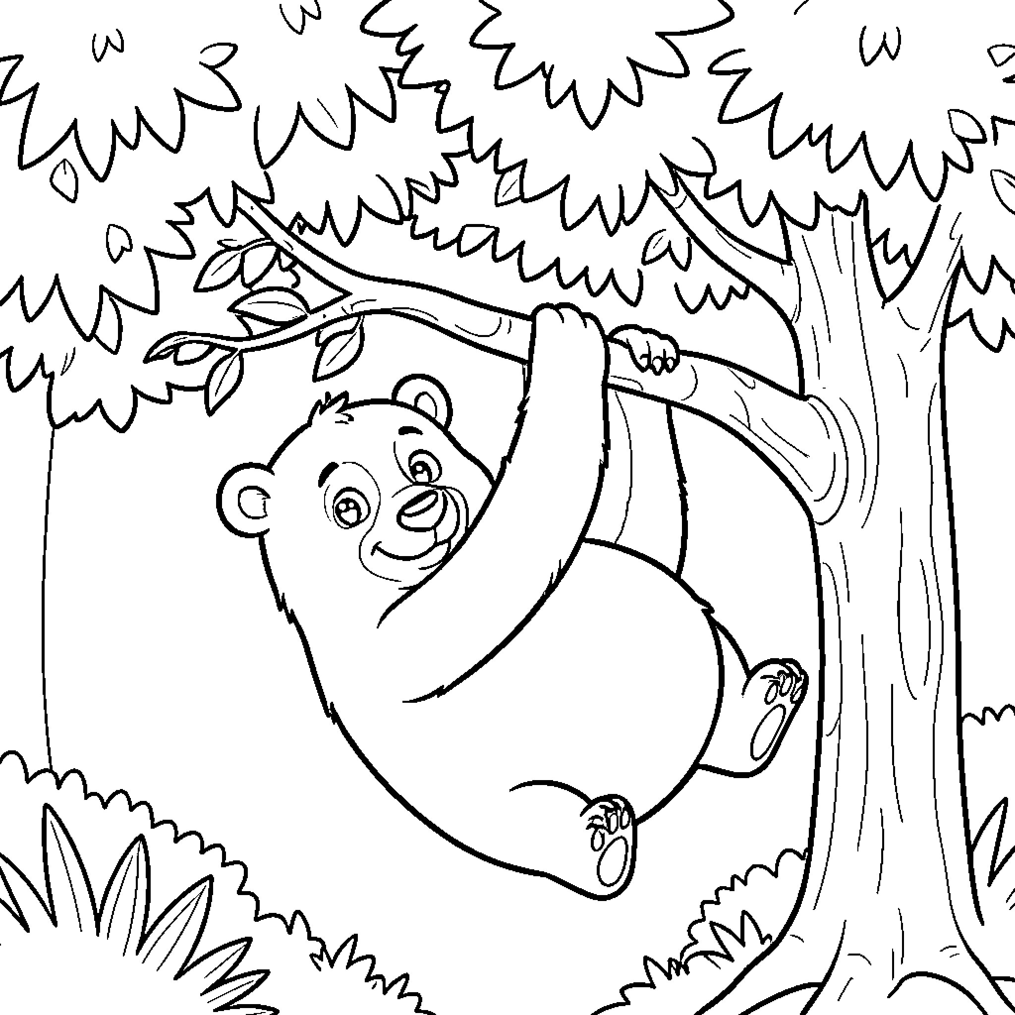 Oso the bear relaxing in the forest Coloring Page (free black-and-white line drawing printable PDF for all, from beginners to advanced learners, including children, teens, adults, and seniors)