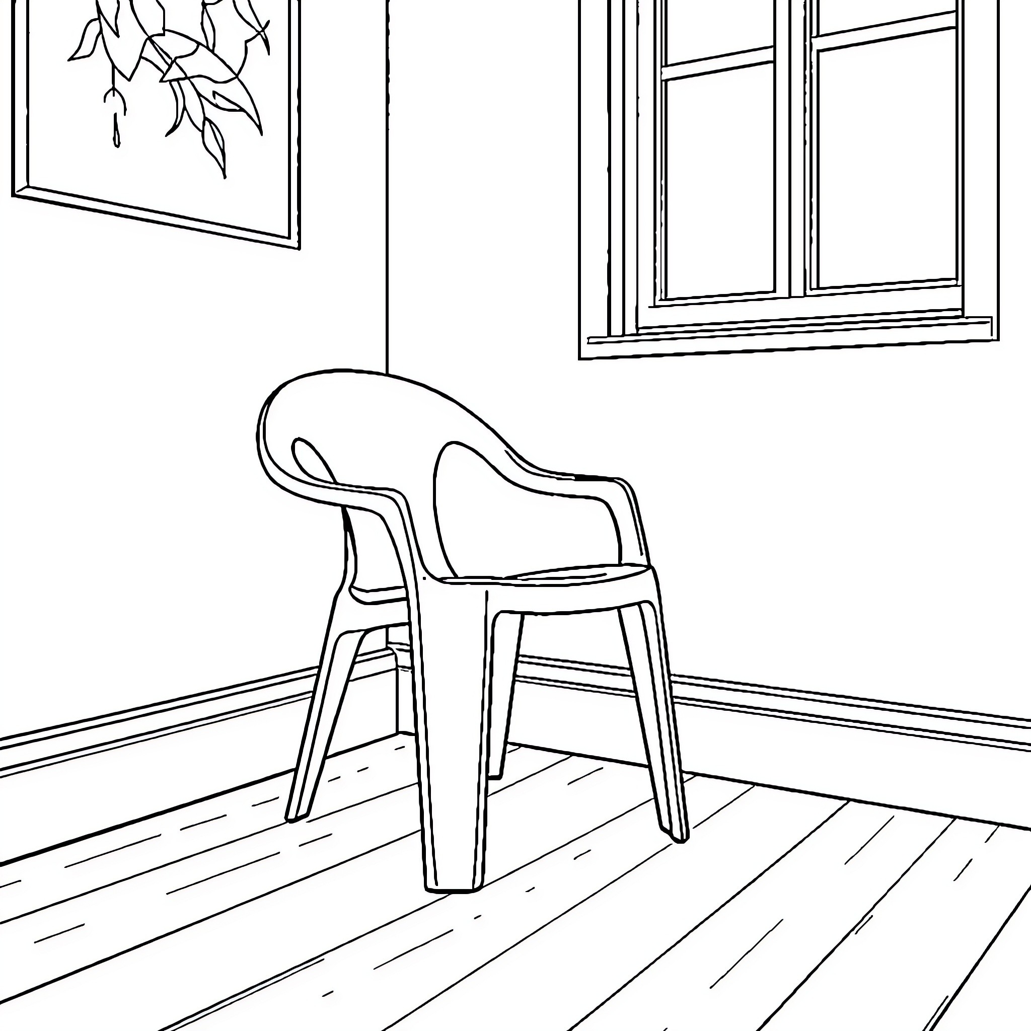 Chair in a room with a window Coloring Page (free black-and-white line drawing printable PDF for all, from beginners to advanced learners, including children, teens, adults, and seniors)