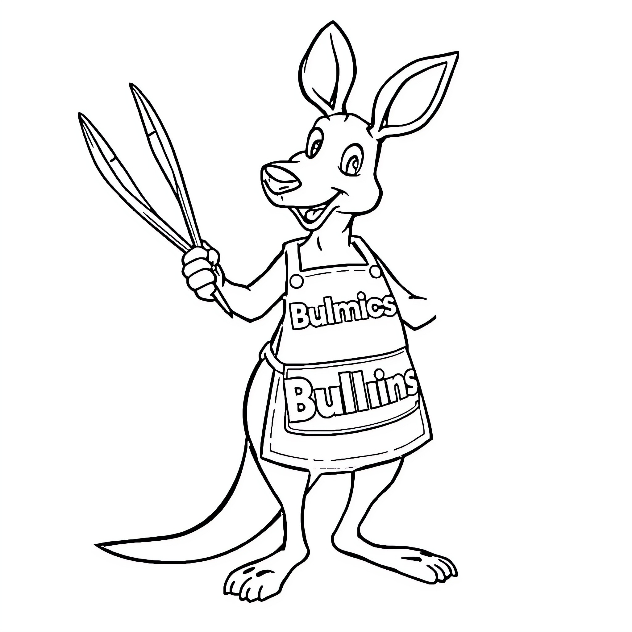 Kangaroo Wearing Clothing and Holding Scissors Coloring Page (free black-and-white line drawing printable PDF for all, from beginners to advanced learners, including children, teens, adults, and seniors)