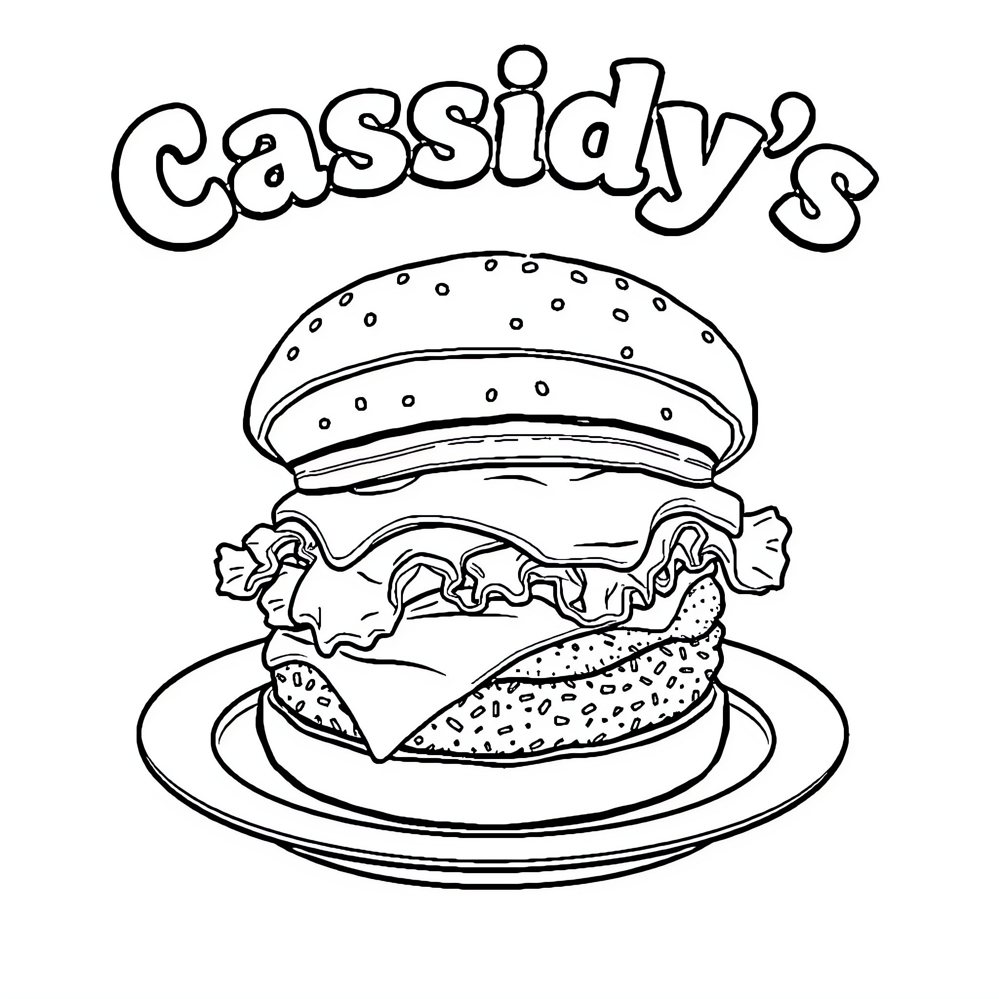 Cheeseburger with fun and quirky design Coloring Page (free black-and-white line drawing printable PDF for all, from beginners to advanced learners, including children, teens, adults, and seniors)