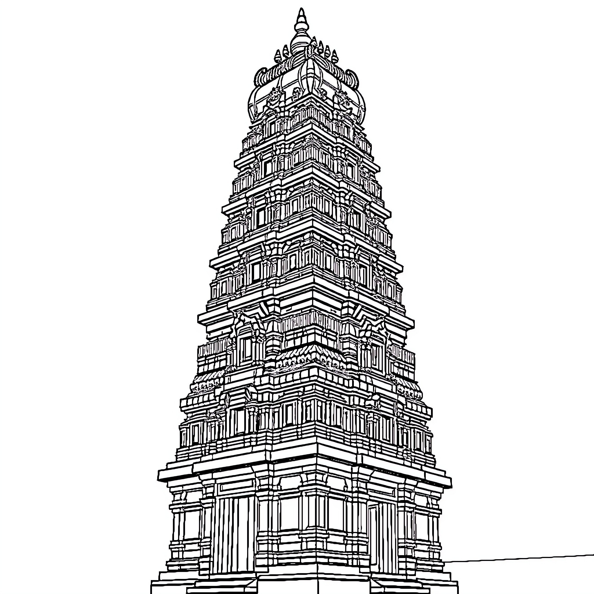 Temple of intricate architectural design Coloring Page (free black-and-white line drawing printable PDF for all, from beginners to advanced learners, including children, teens, adults, and seniors)