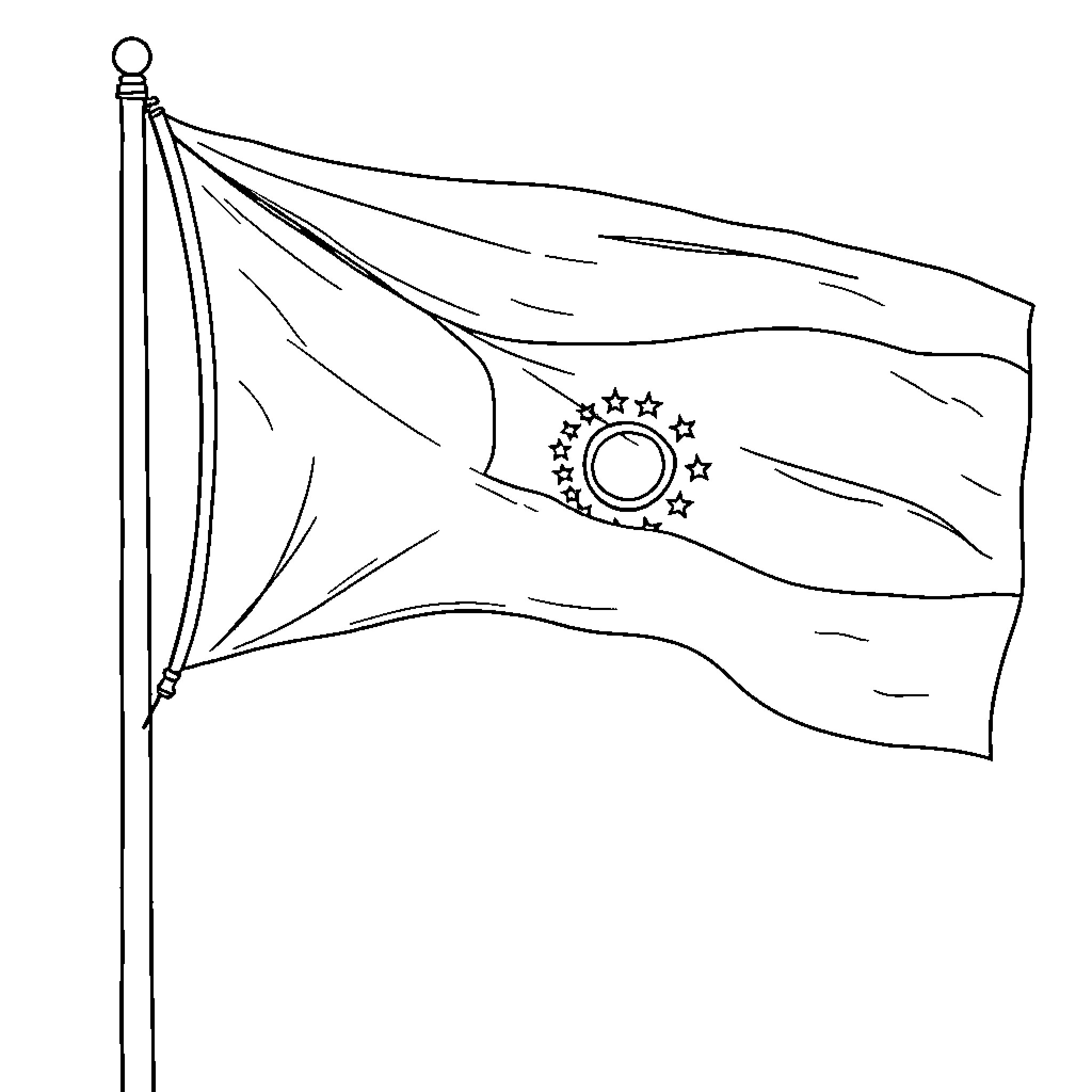Paraguayan Flag waving in the wind Coloring Page (free black-and-white line drawing printable PDF for all, from beginners to advanced learners, including children, teens, adults, and seniors)