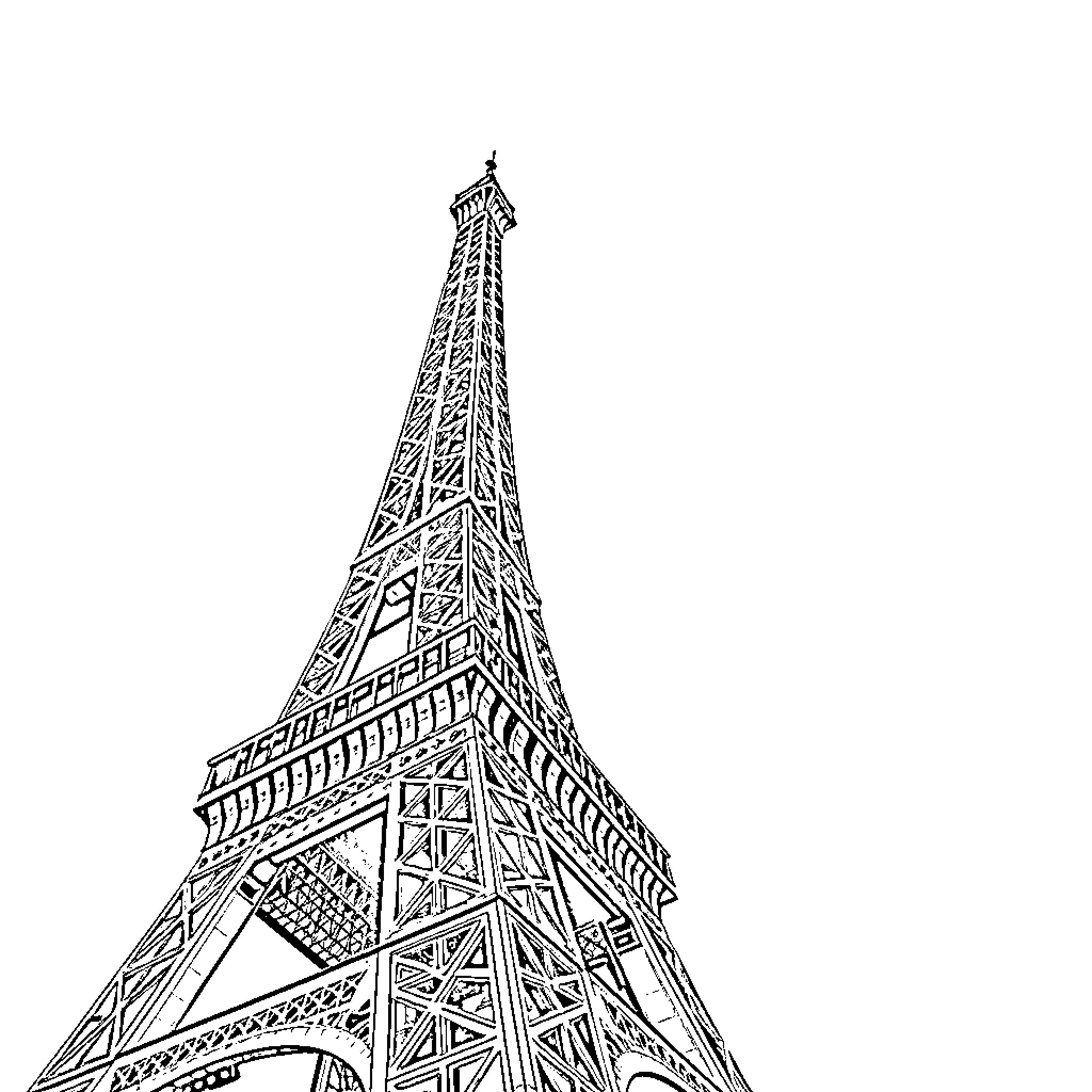 Eiffel Tower in Detailed Silhouette Coloring Page (free black-and-white line drawing printable PDF for all, from beginners to advanced learners, including children, teens, adults, and seniors)