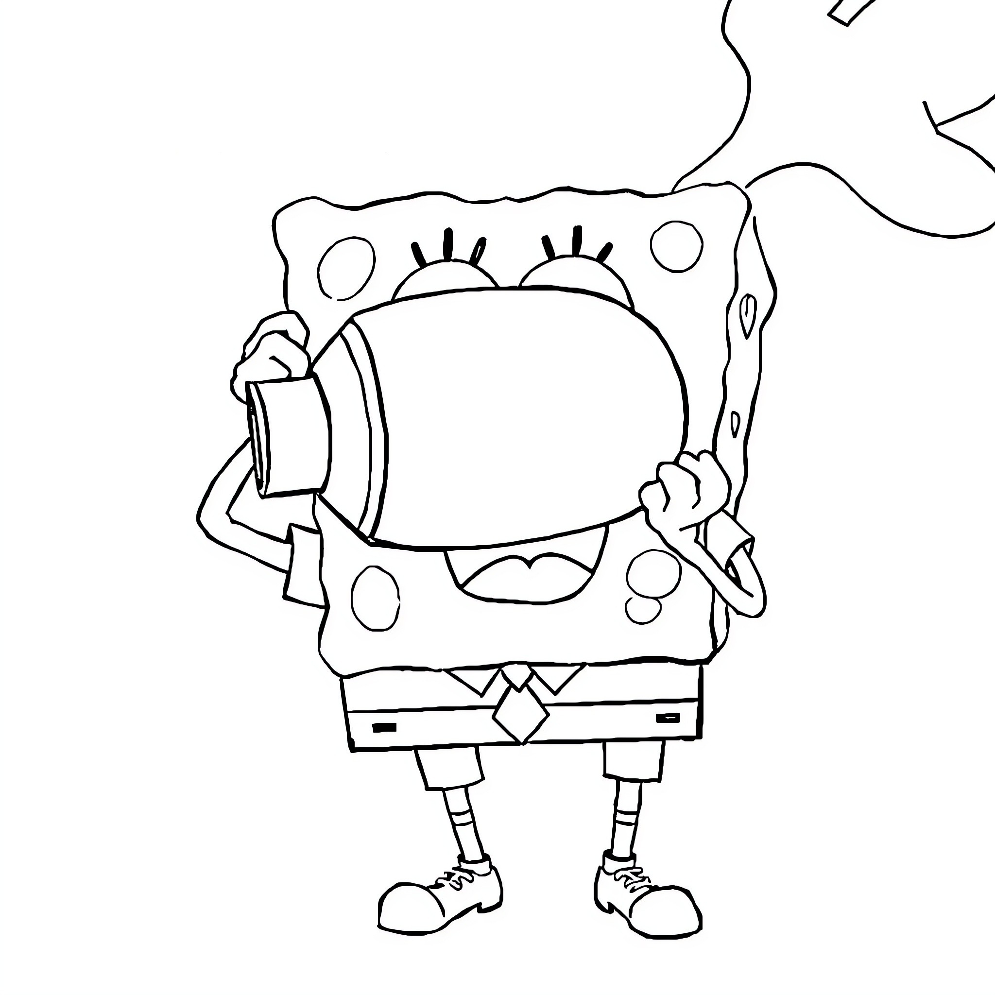 Spongebob dancing with enthusiasm Coloring Page (free black-and-white line drawing printable PDF for all, from beginners to advanced learners, including children, teens, adults, and seniors)