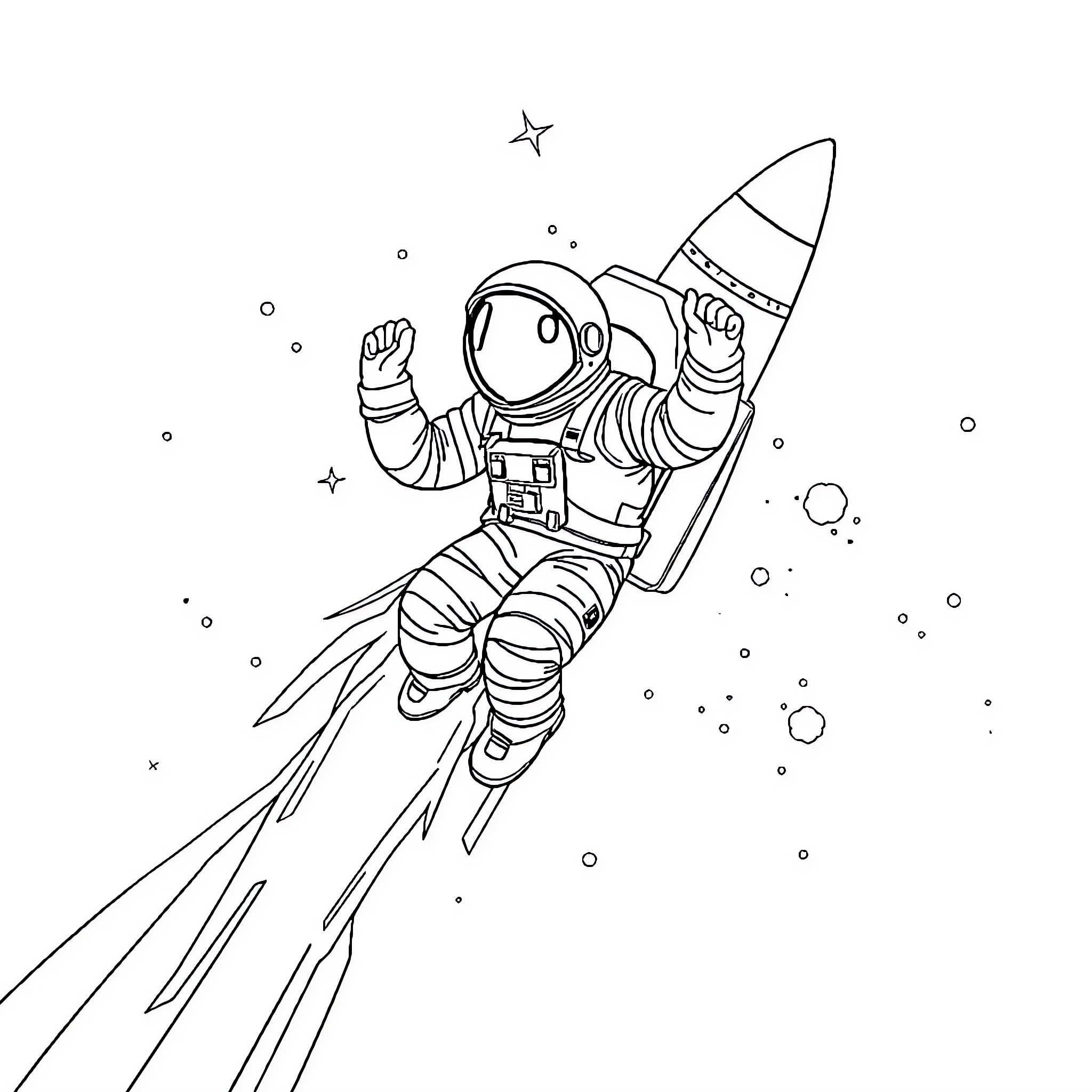 Astronaut exploring the wonders of space Coloring Page (free black-and-white line drawing printable PDF for all, from beginners to advanced learners, including children, teens, adults, and seniors)