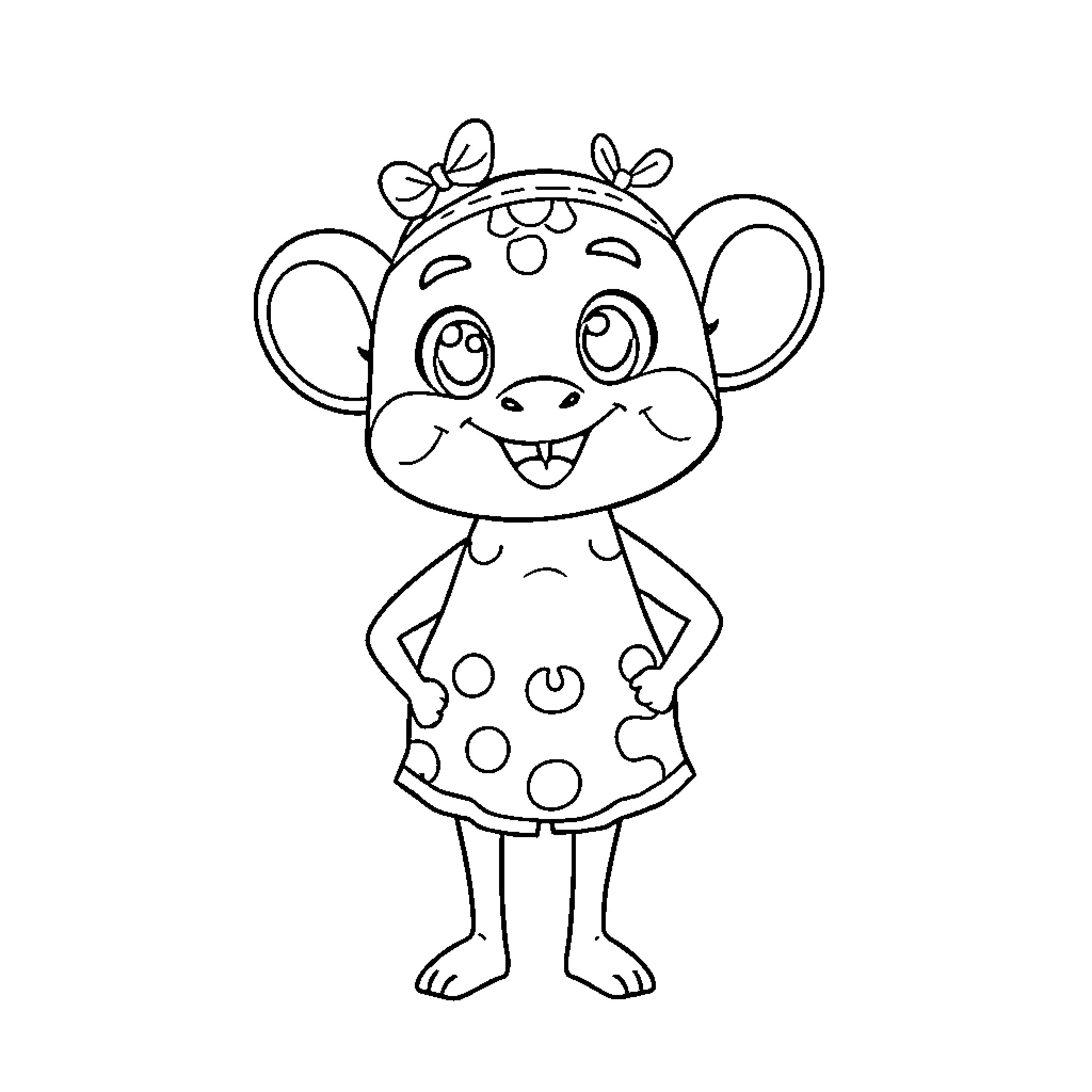 Labubu the Cheerful Polka Dot Creature Coloring Page (free black-and-white line drawing printable PDF for all, from beginners to advanced learners, including children, teens, adults, and seniors)