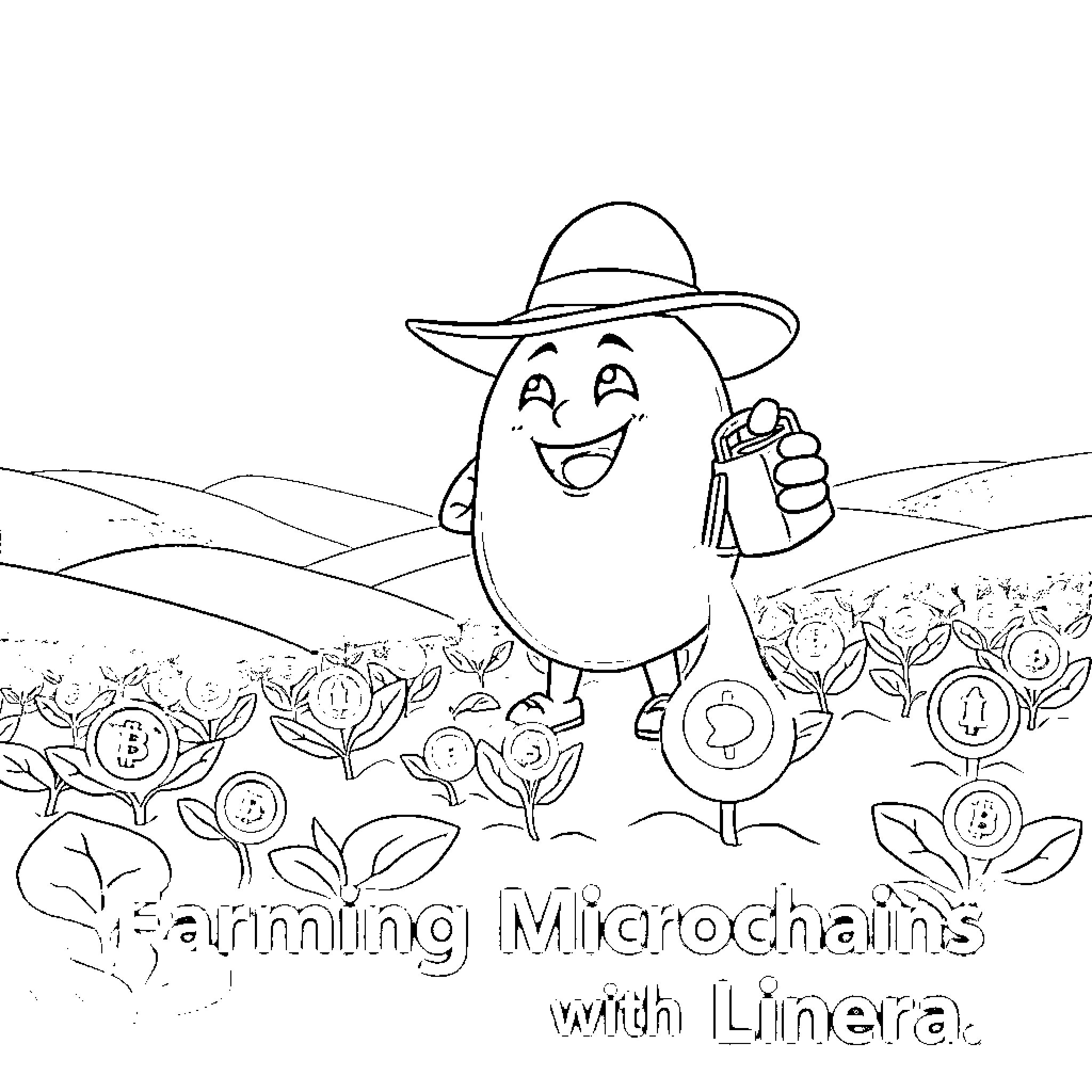 Tomato character farming microchains Coloring Page (free black-and-white line drawing printable PDF for all, from beginners to advanced learners, including children, teens, adults, and seniors)