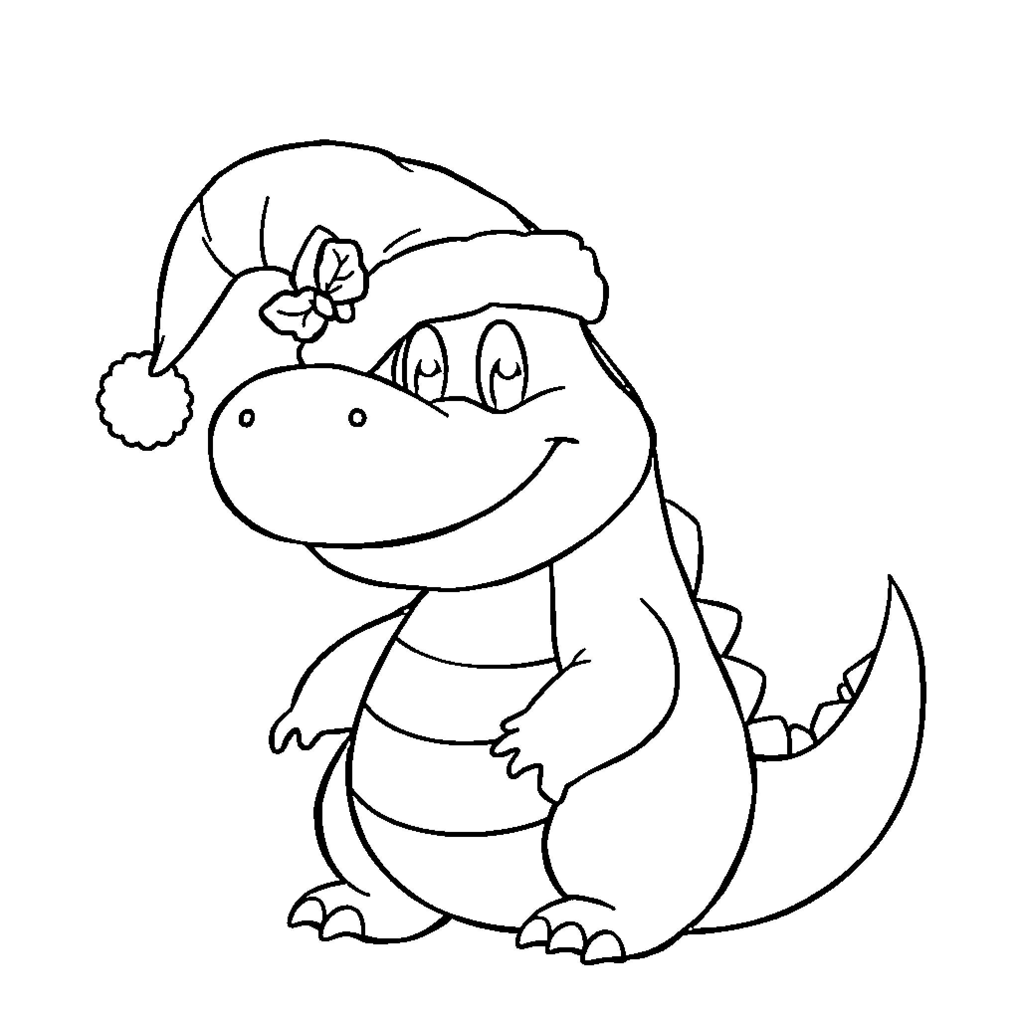 Totodile wearing a Santa hat Coloring Page (free black-and-white line drawing printable PDF for all, from beginners to advanced learners, including children, teens, adults, and seniors)