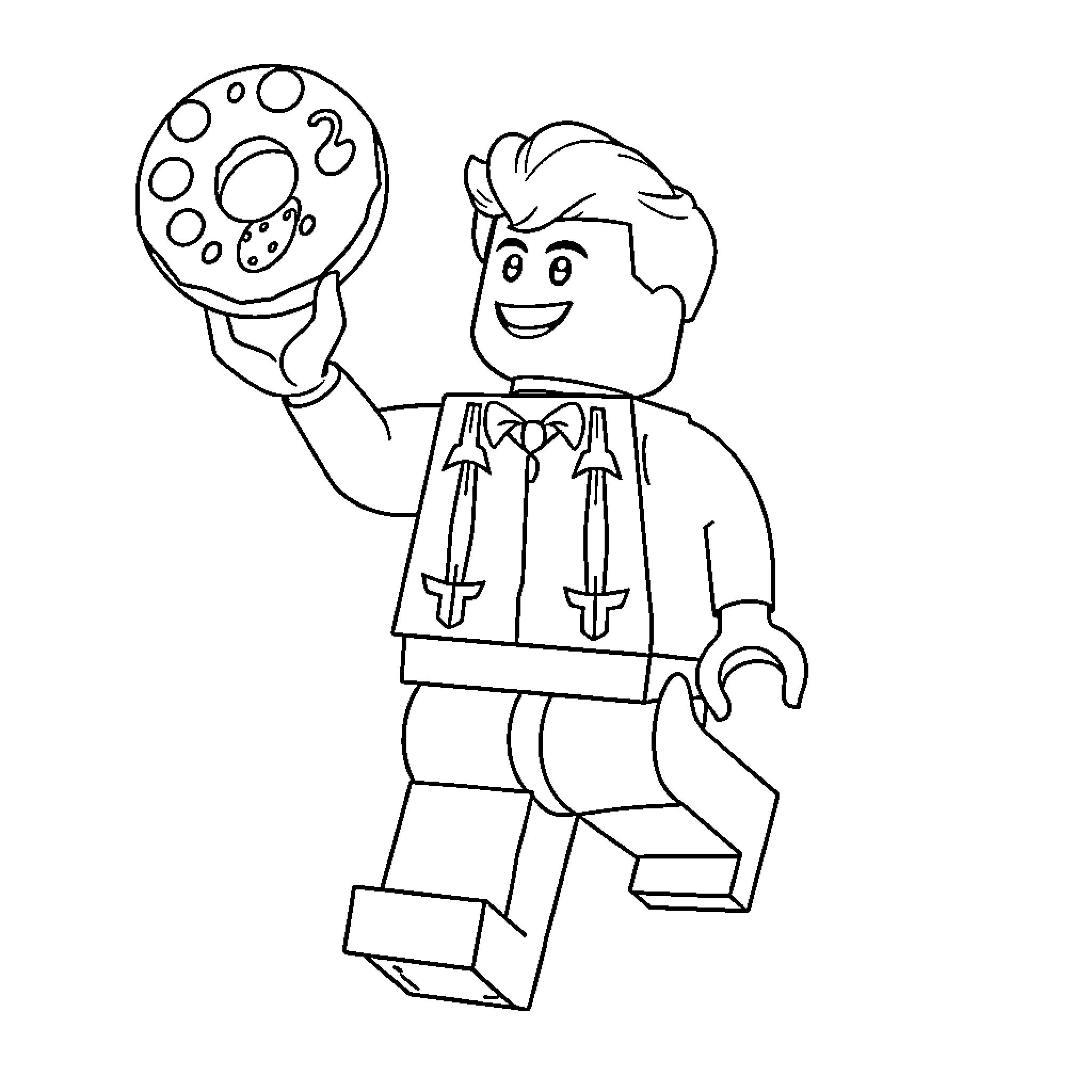 Lego Man holding a telescope Coloring Page (free black-and-white line drawing printable PDF for all, from beginners to advanced learners, including children, teens, adults, and seniors)