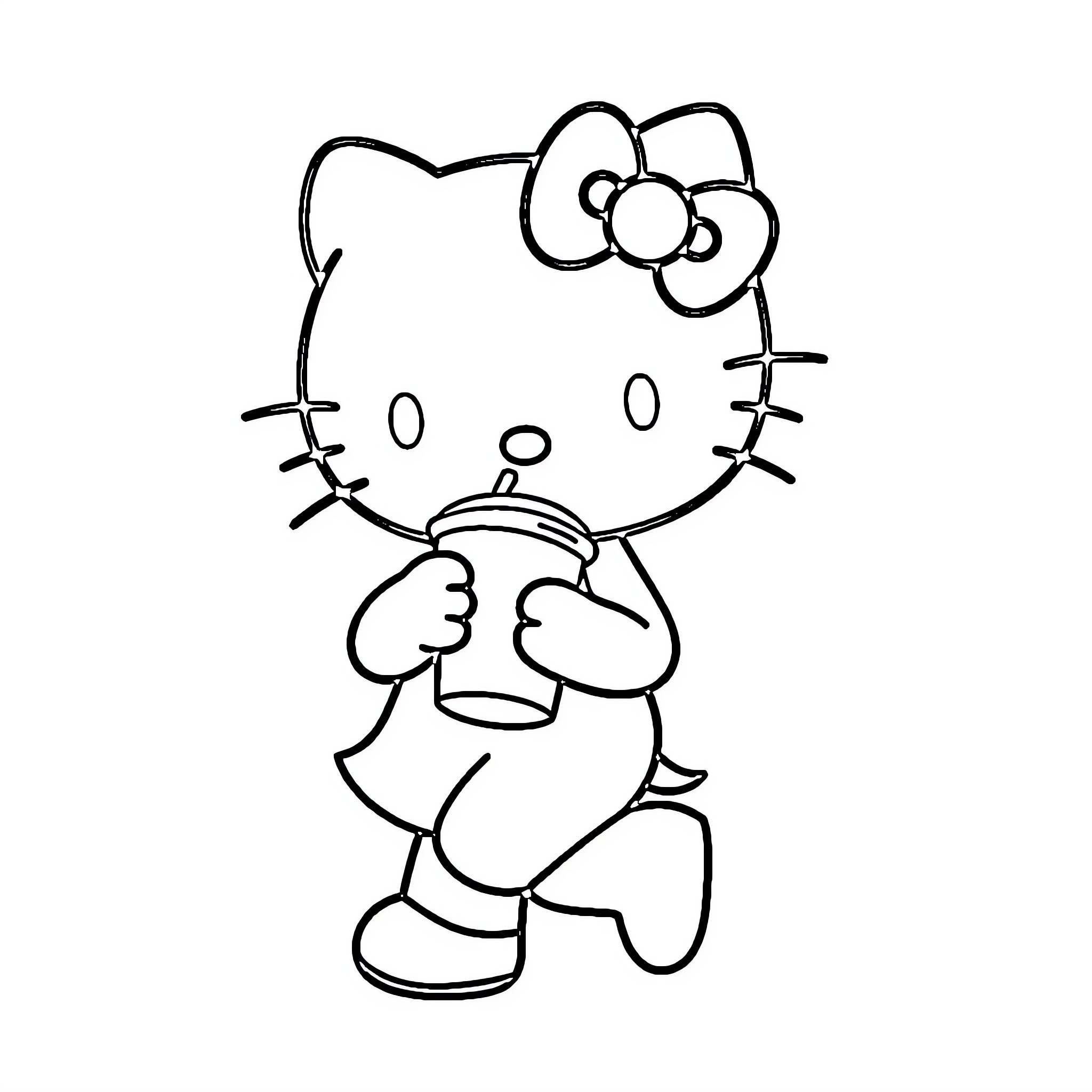 Hello Kitty cheerfully waving Coloring Page (free black-and-white line drawing printable PDF for all, from beginners to advanced learners, including children, teens, adults, and seniors)