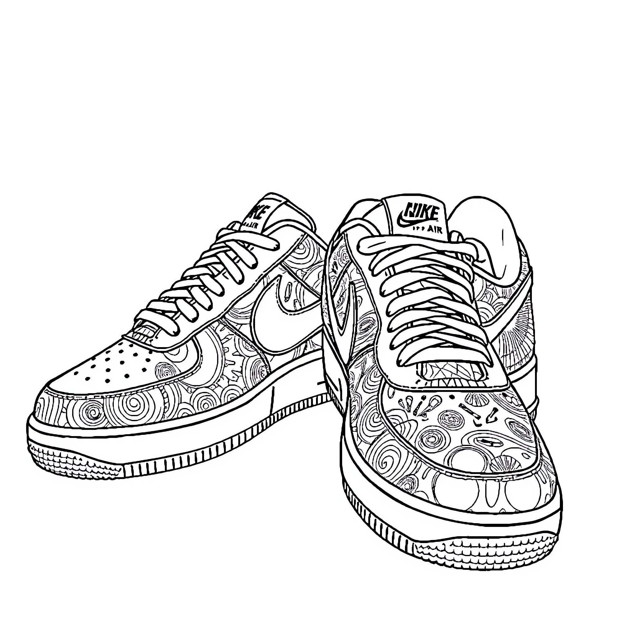 Sneaker with intricate pattern design Coloring Page (free black-and-white line drawing printable PDF for all, from beginners to advanced learners, including children, teens, adults, and seniors)