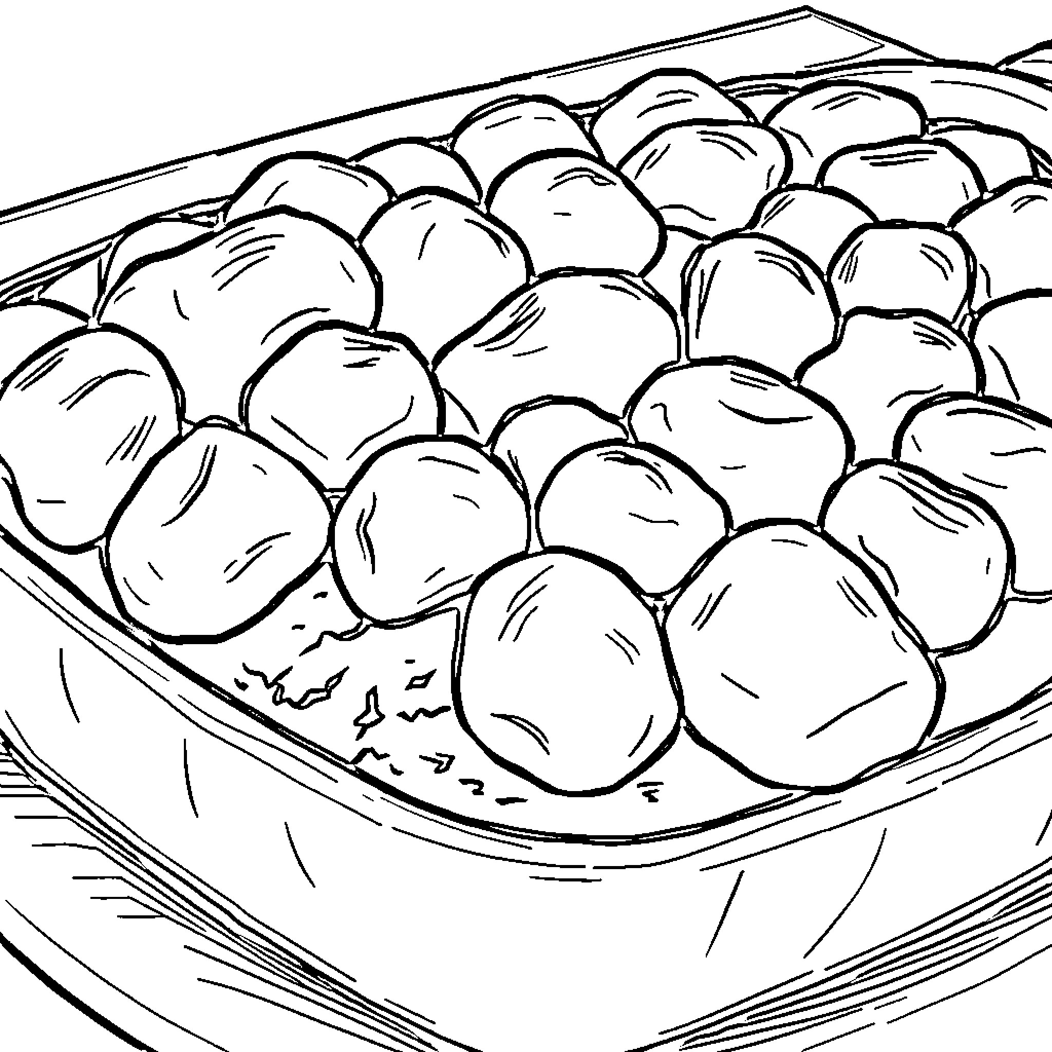Sweet Potato Casserole in the Oven Coloring Page (free black-and-white line drawing printable PDF for all, from beginners to advanced learners, including children, teens, adults, and seniors)