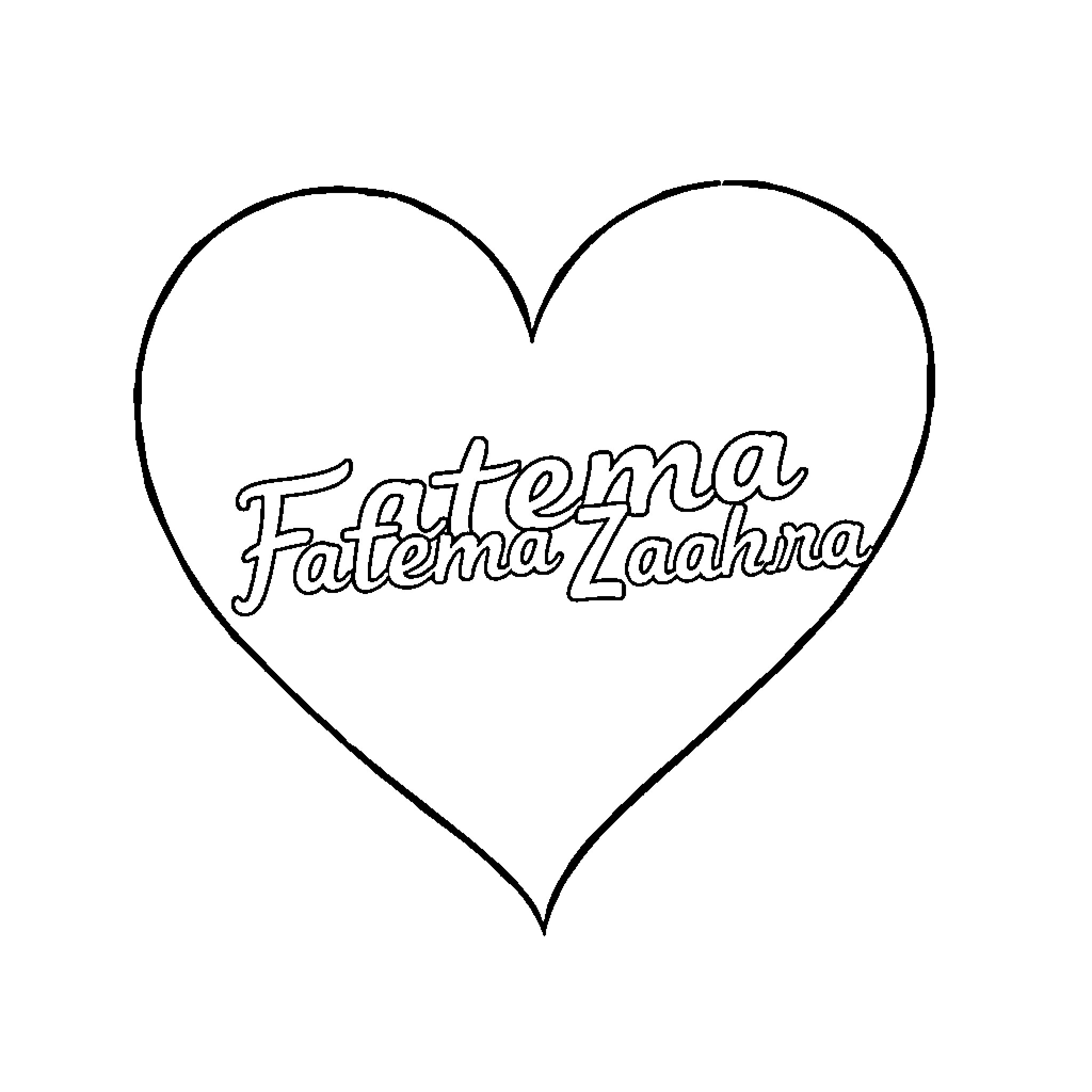 Heart with Fatema Zaahra Coloring Page (free black-and-white line drawing printable PDF for all, from beginners to advanced learners, including children, teens, adults, and seniors)