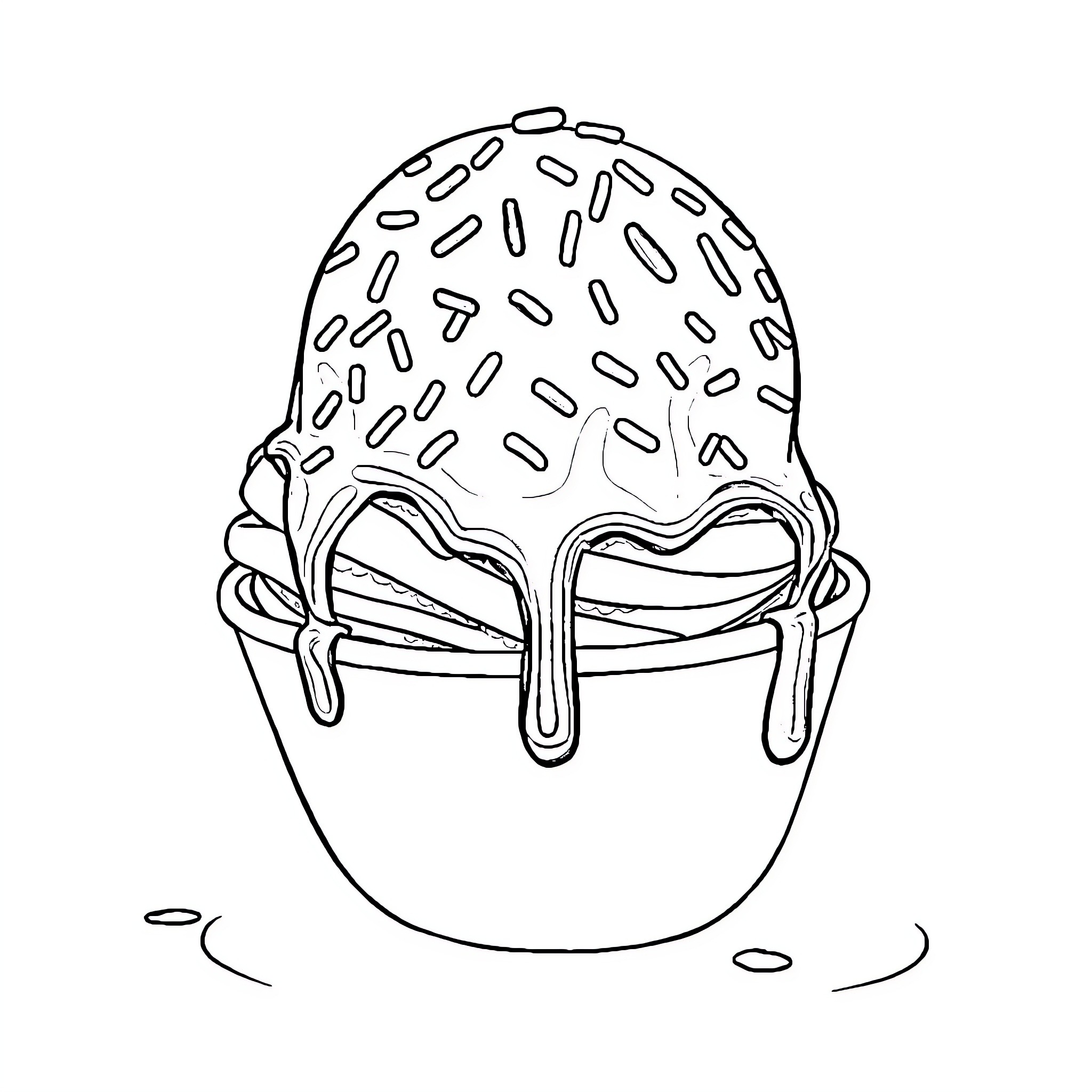 Ice Cream Sundae with Unique Toppings Coloring Page (free black-and-white line drawing printable PDF for all, from beginners to advanced learners, including children, teens, adults, and seniors)