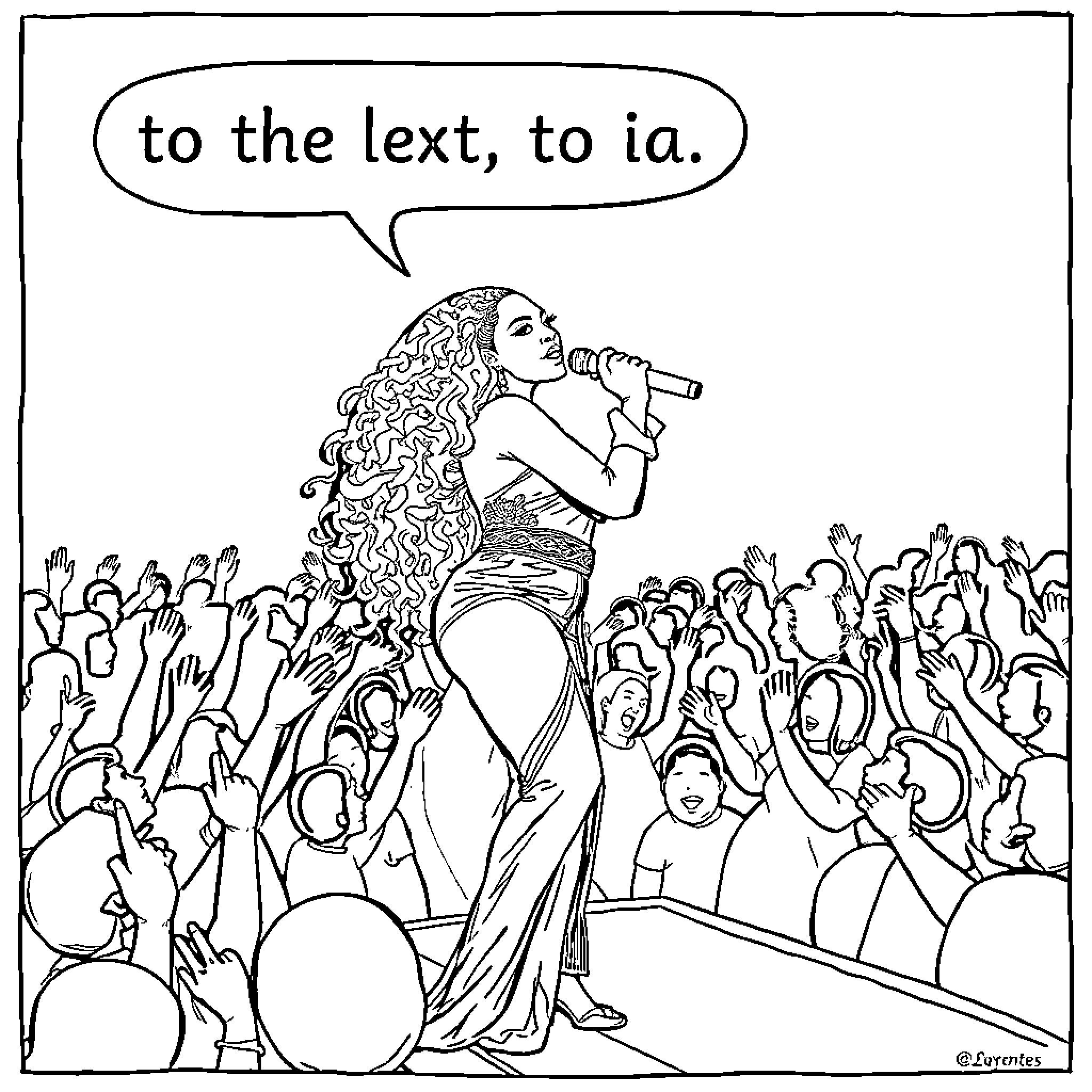 Beyonce Performs for Enthusiastic Crowd Coloring Page (free black-and-white line drawing printable PDF for all, from beginners to advanced learners, including children, teens, adults, and seniors)