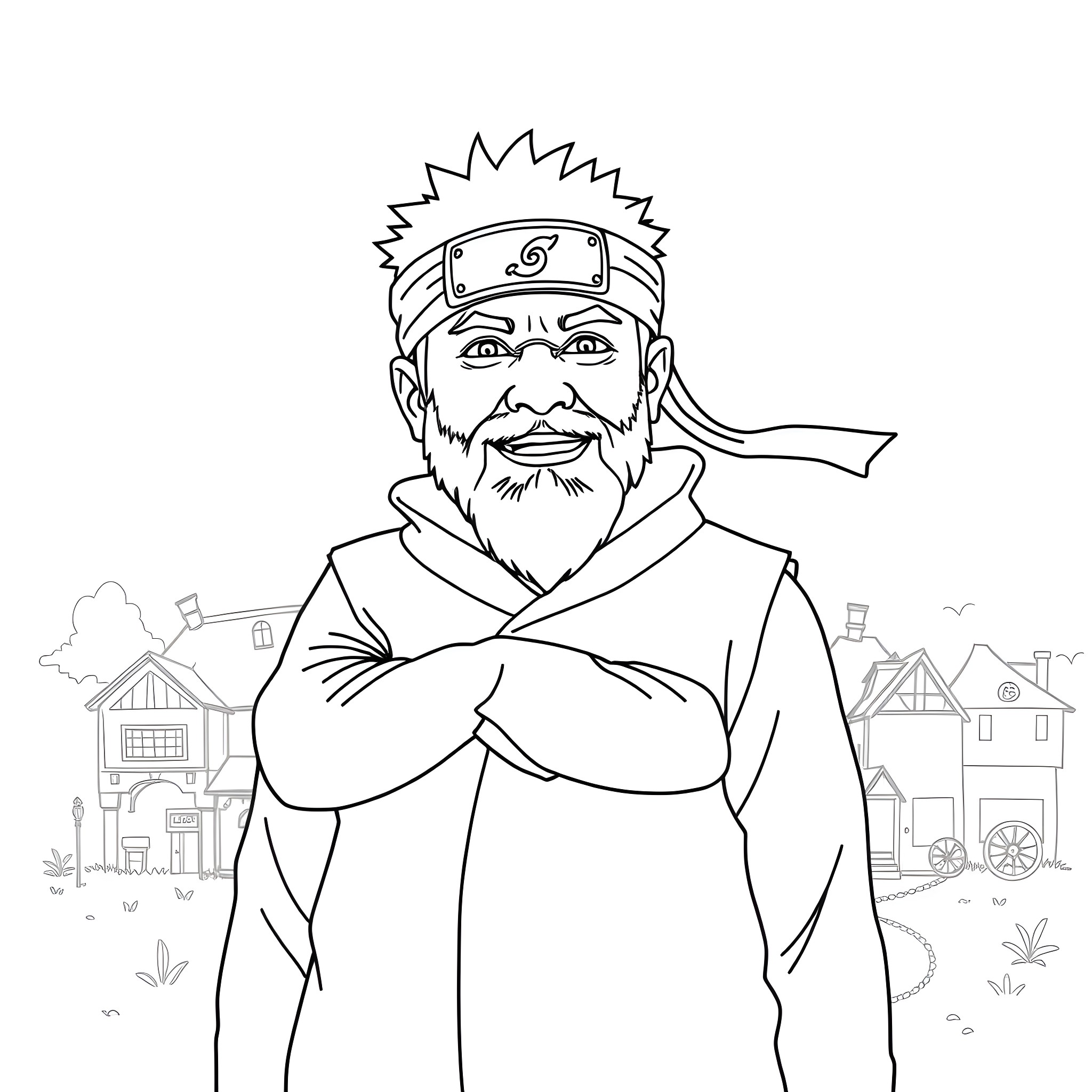 Naruto Protagonist in Heroic Pose Coloring Page (free black-and-white line drawing printable PDF for all, from beginners to advanced learners, including children, teens, adults, and seniors)