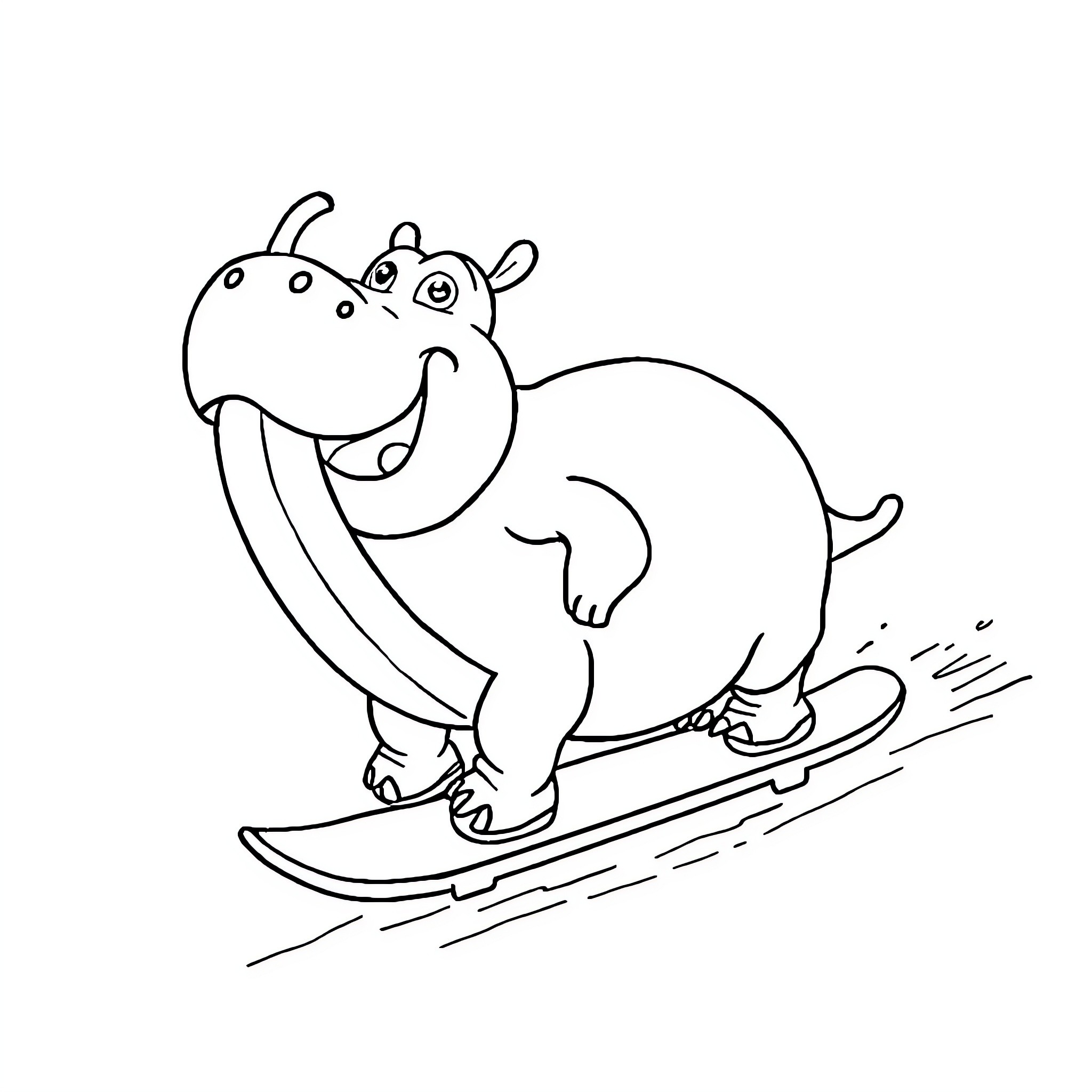 Banana happily skiing down the slope Coloring Page (free black-and-white line drawing printable PDF for all, from beginners to advanced learners, including children, teens, adults, and seniors)