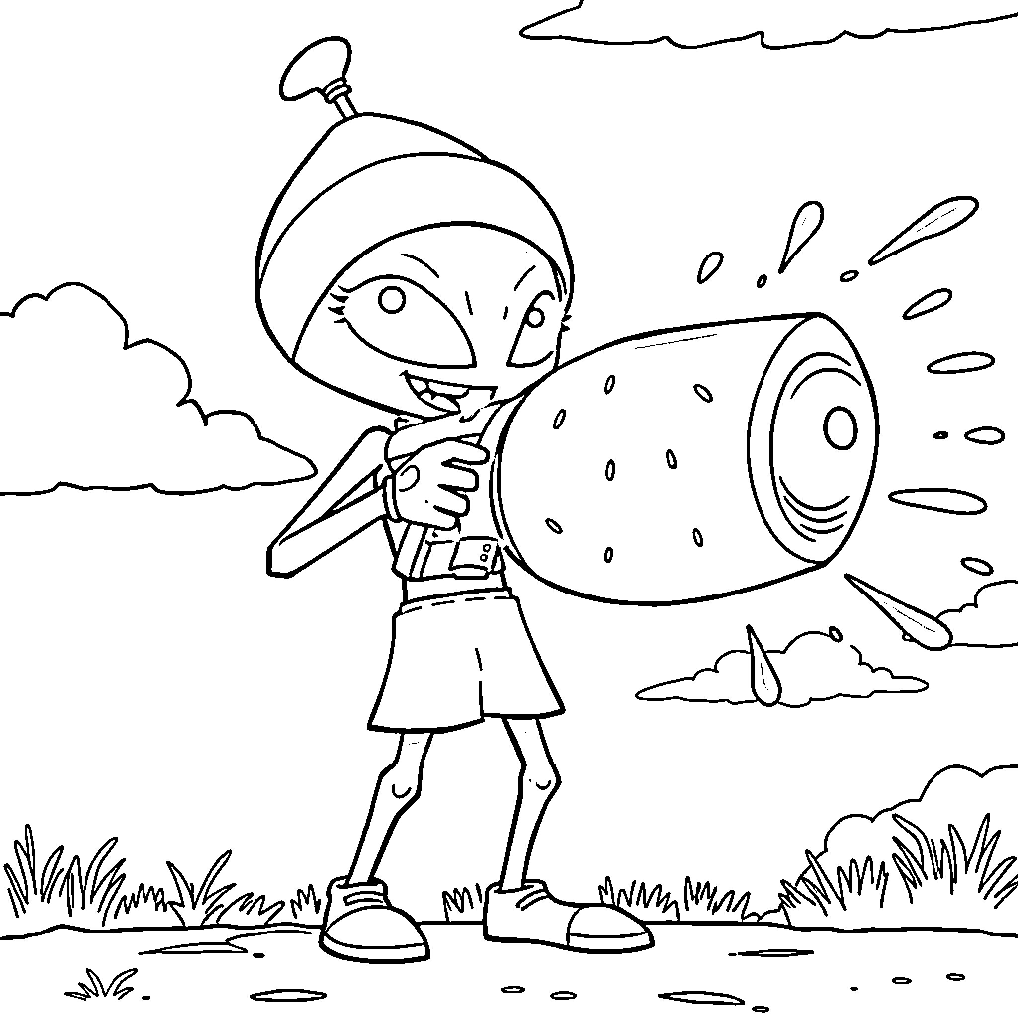 Martian Adventurer Exploring Extraterrestrial Landscape Coloring Page (free black-and-white line drawing printable PDF for all, from beginners to advanced learners, including children, teens, adults, and seniors)