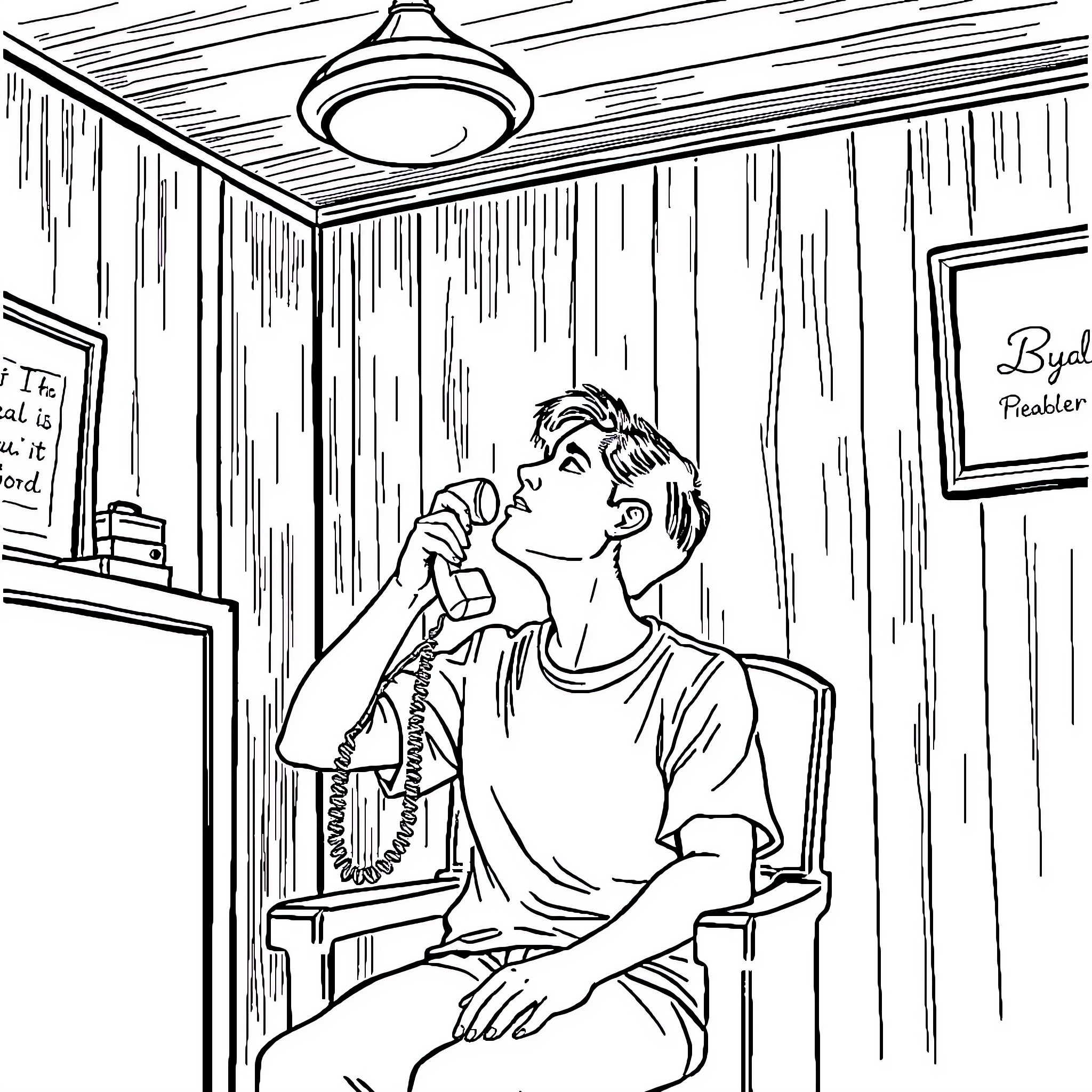 God Answers Distressed Man's Call in Humble Abode Coloring Page (free black-and-white line drawing printable PDF for all, from beginners to advanced learners, including children, teens, adults, and seniors)