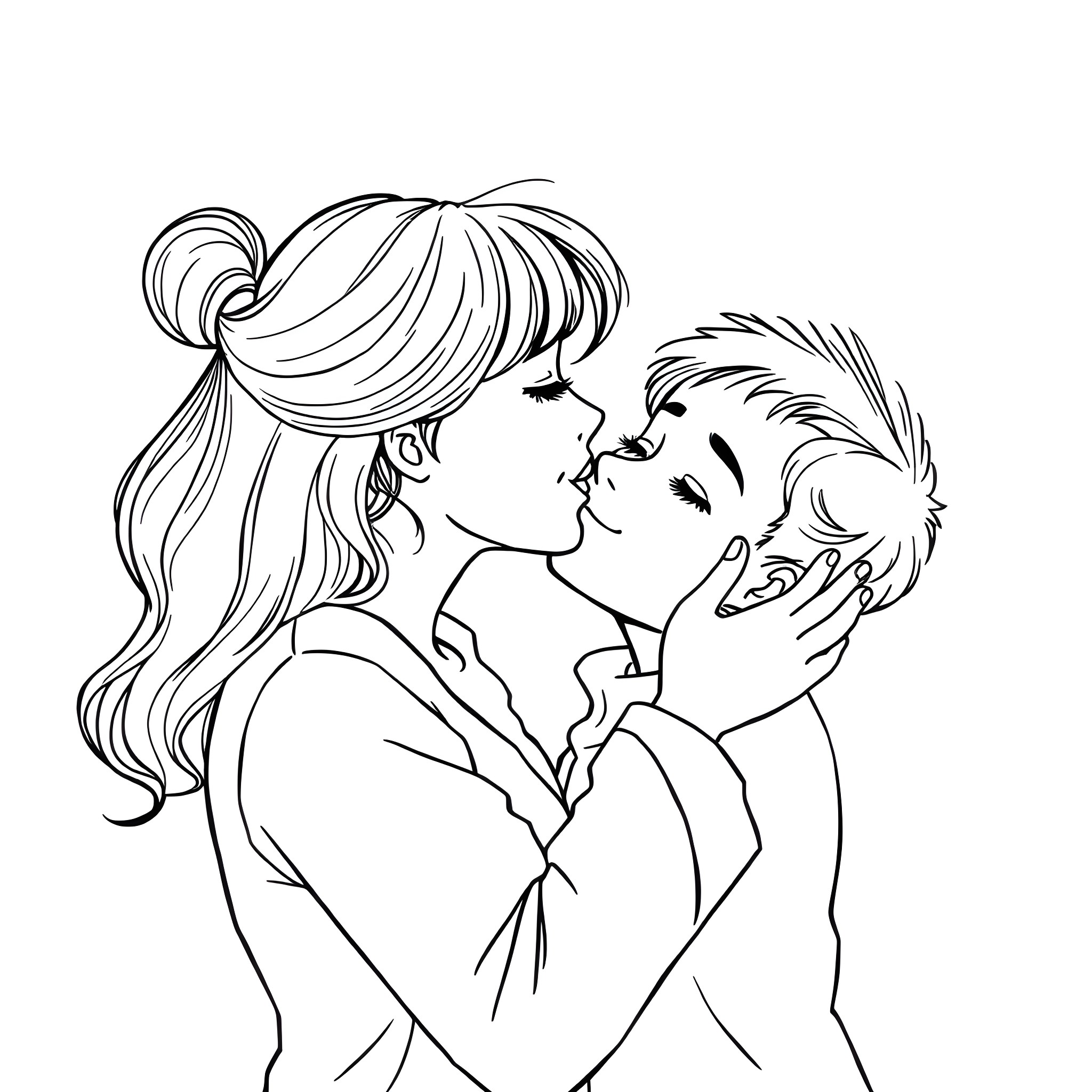 Son's Tender Embrace with Loved One Coloring Page (free black-and-white line drawing printable PDF for all, from beginners to advanced learners, including children, teens, adults, and seniors)