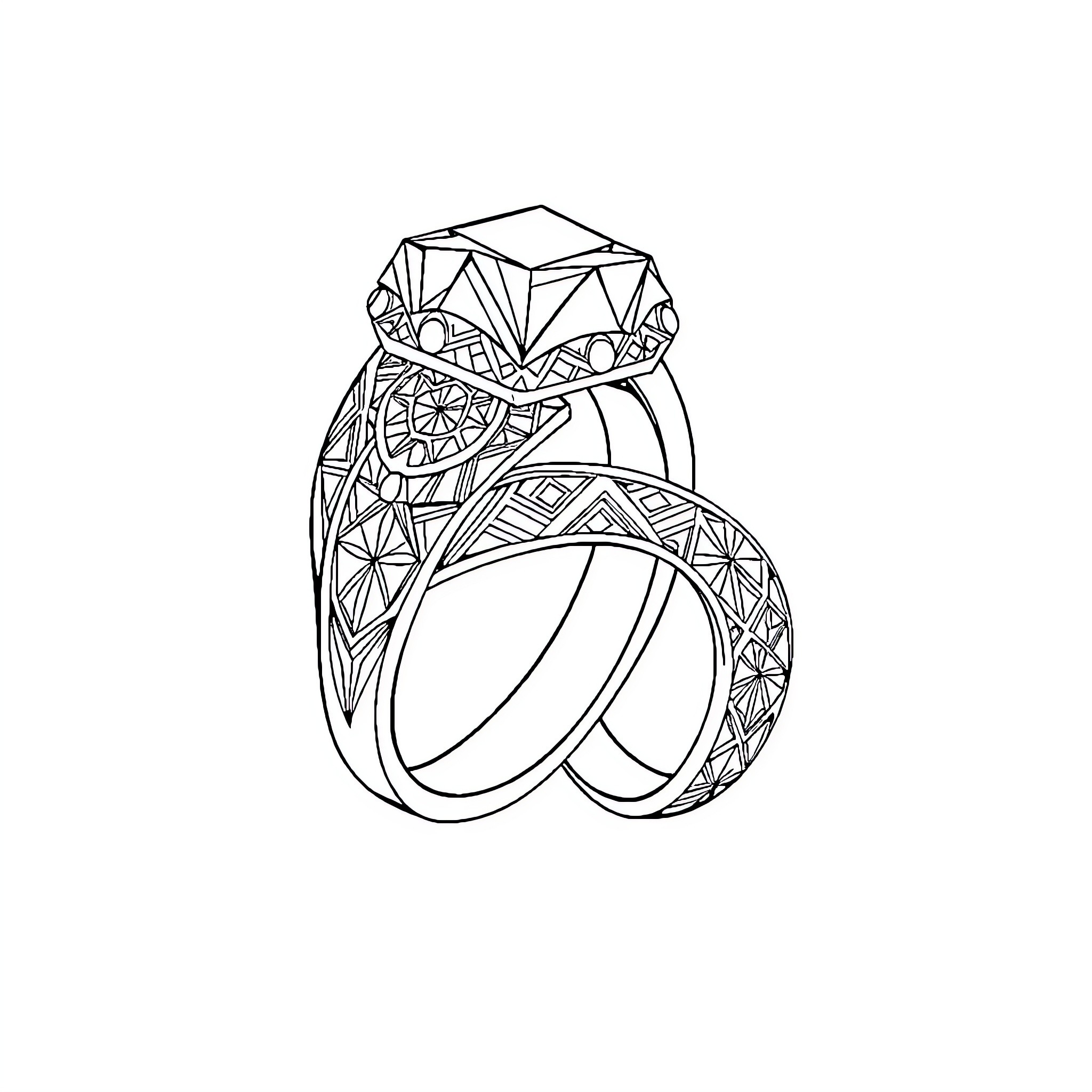 Ring of intricate geometric design Coloring Page (free black-and-white line drawing printable PDF for all, from beginners to advanced learners, including children, teens, adults, and seniors)