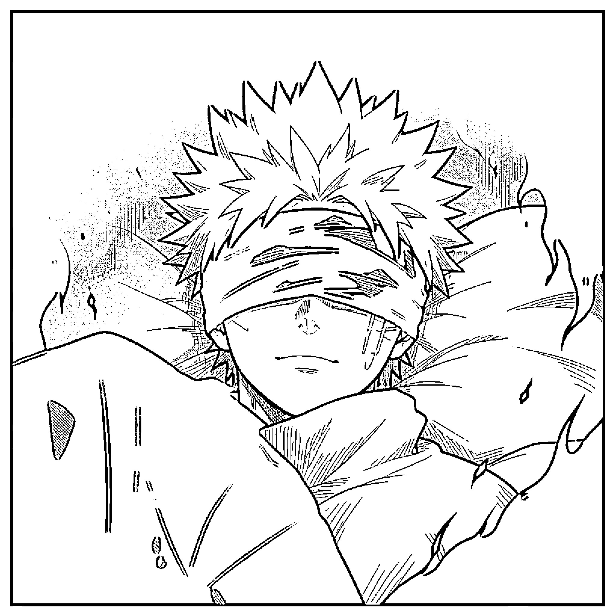 Gojo's Intense Anime Expression Coloring Page (free black-and-white line drawing printable PDF for all, from beginners to advanced learners, including children, teens, adults, and seniors)