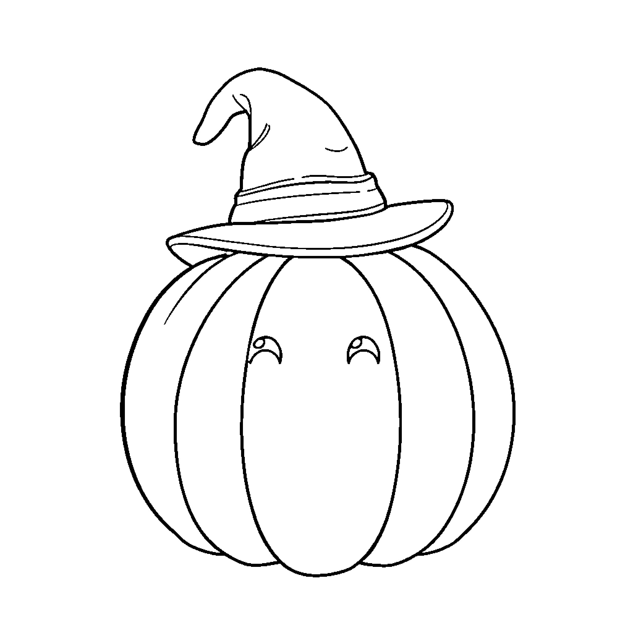 Pumpkin in Halloween costume Coloring Page (free black-and-white line drawing printable PDF for all, from beginners to advanced learners, including children, teens, adults, and seniors)