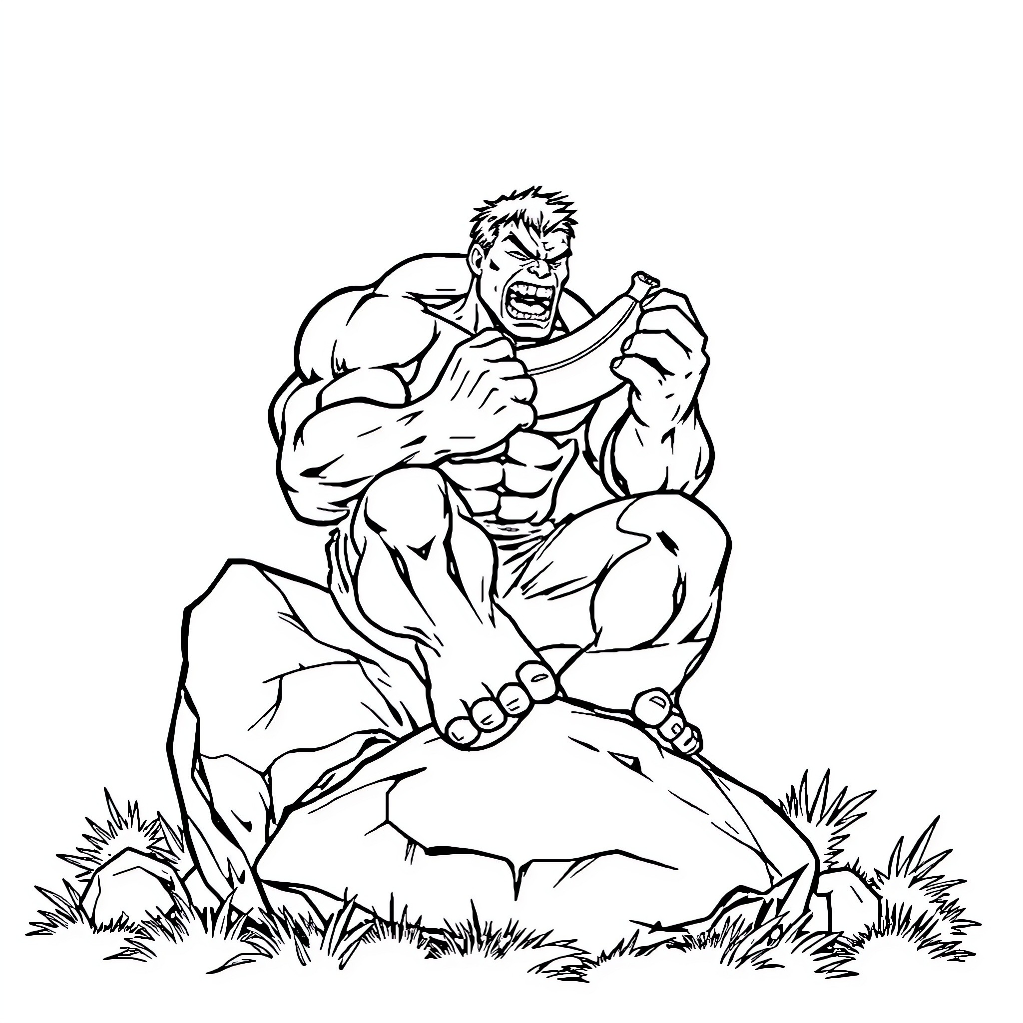 Hulk Smashing Through the Ground in Anger Coloring Page (free black-and-white line drawing printable PDF for all, from beginners to advanced learners, including children, teens, adults, and seniors)