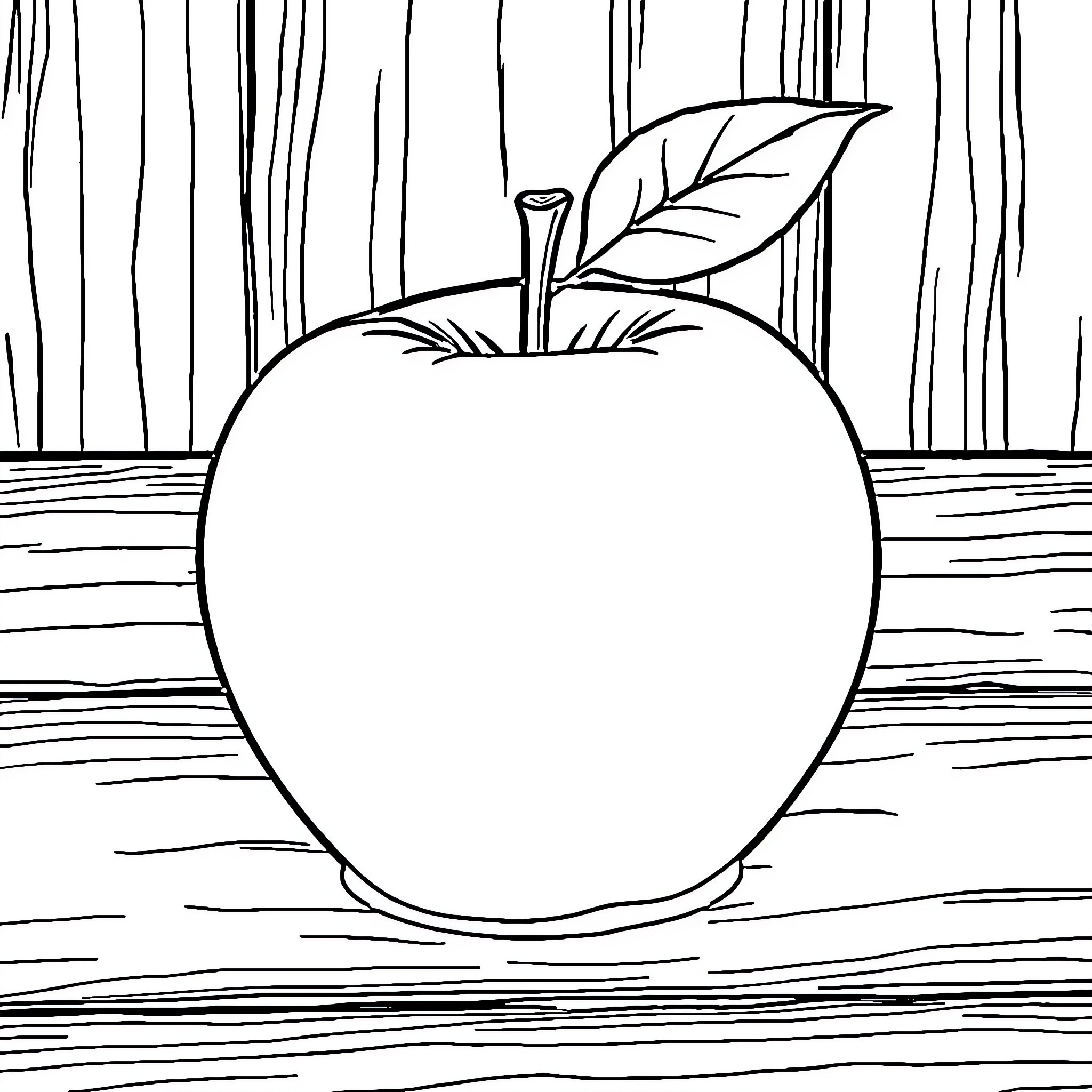 Apple in a wooden setting Coloring Page (free black-and-white line drawing printable PDF for all, from beginners to advanced learners, including children, teens, adults, and seniors)