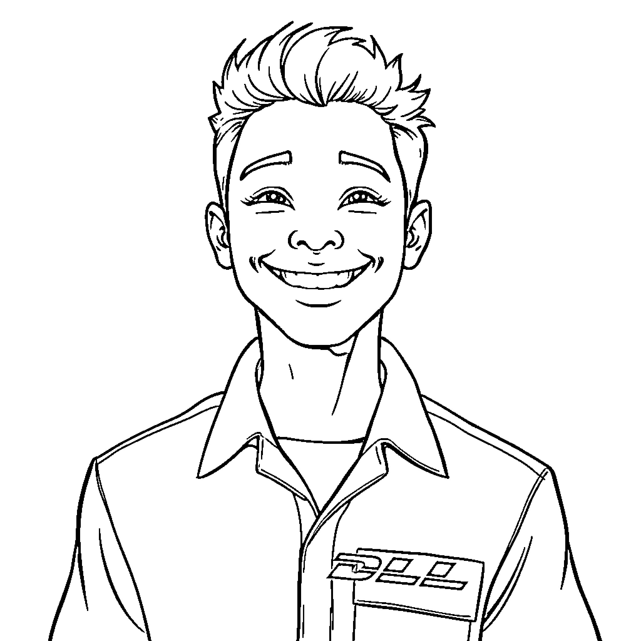 DHL Delivery Worker Smiling Joyfully Coloring Page (free black-and-white line drawing printable PDF for all, from beginners to advanced learners, including children, teens, adults, and seniors)